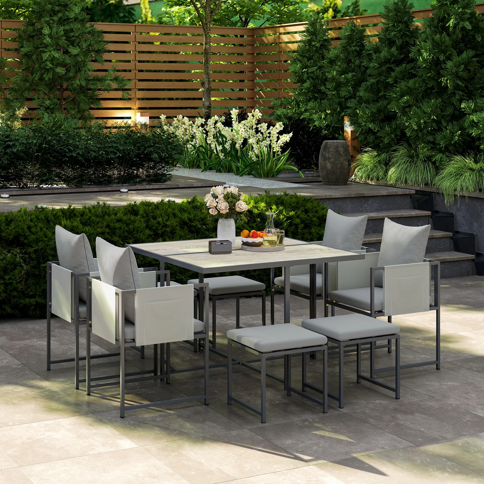 Outsunny 8 Seater Garden Dining Set, Cube Garden Furniture With Cushions - Image 9