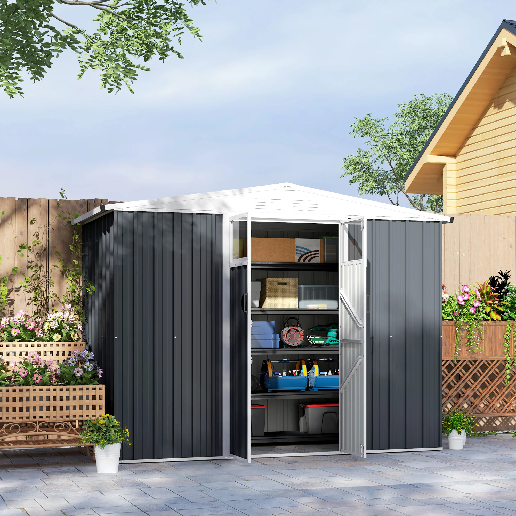 Outsunny 8 x 4 ft Garden Storage Shed, Outdoor Metal Shed - Image 2