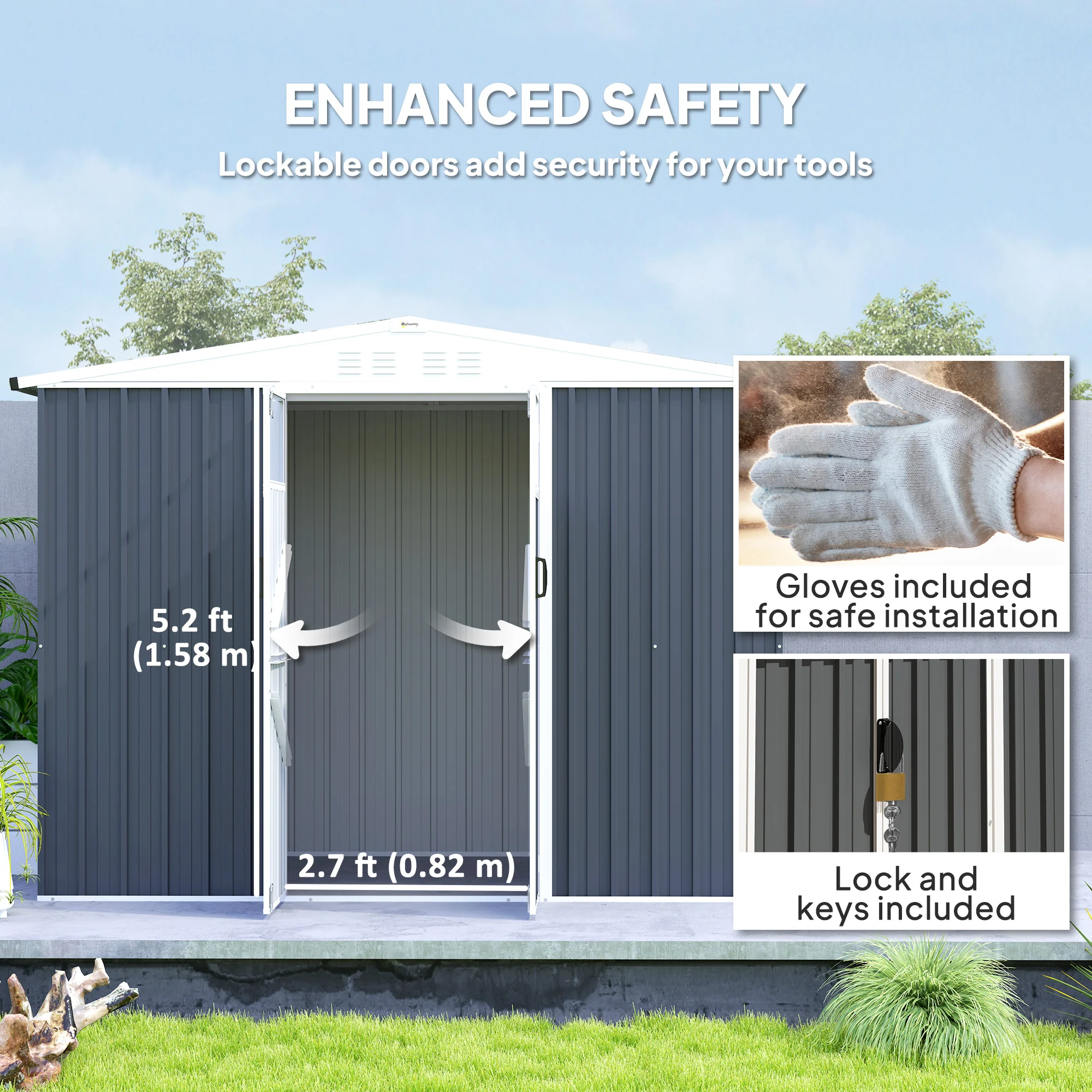Outsunny 8 x 4 ft Garden Storage Shed, Outdoor Metal Shed - Image 4