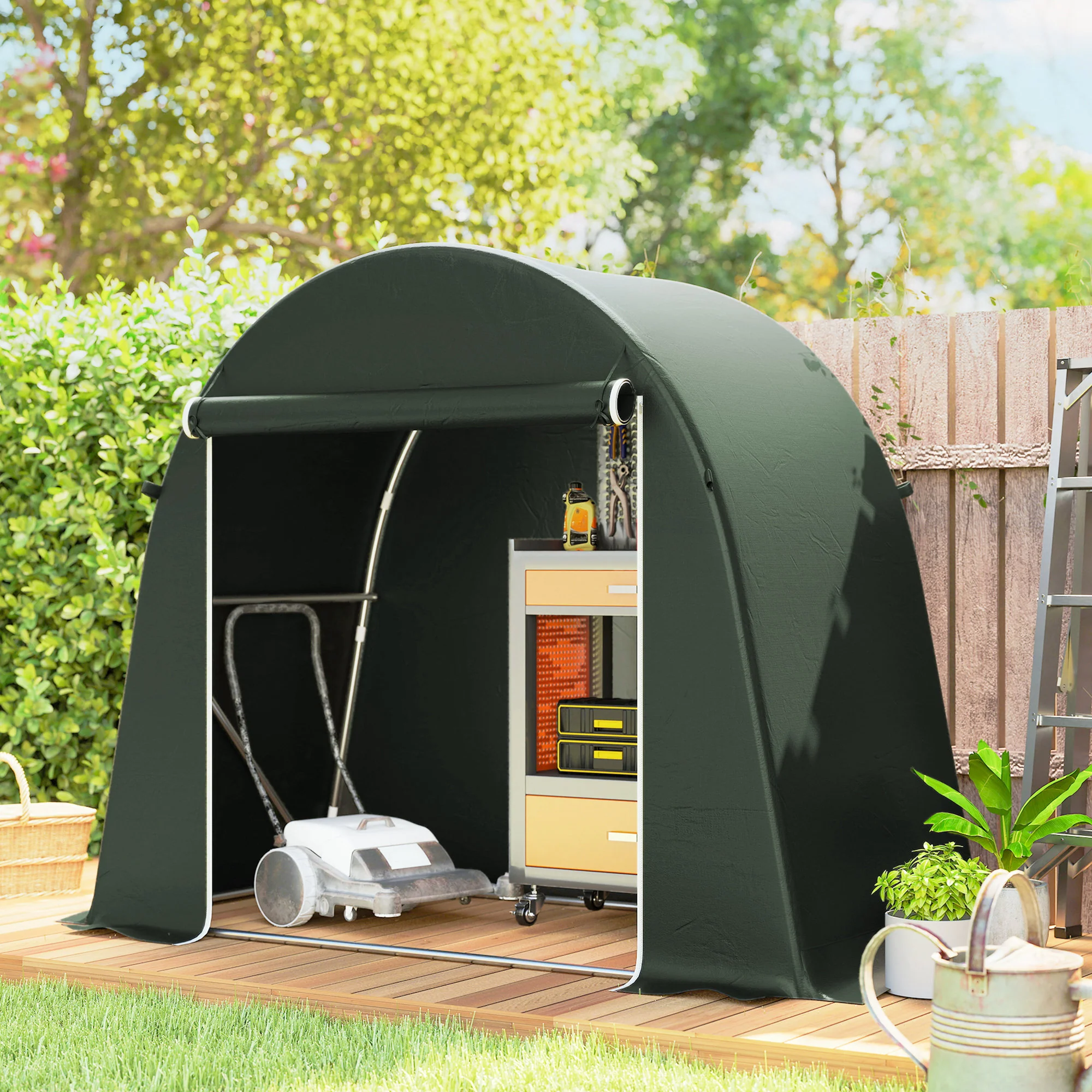 Outsunny 8 x 4 ft Garden Storage Shed Tent Bike Tent, Green - Image 2