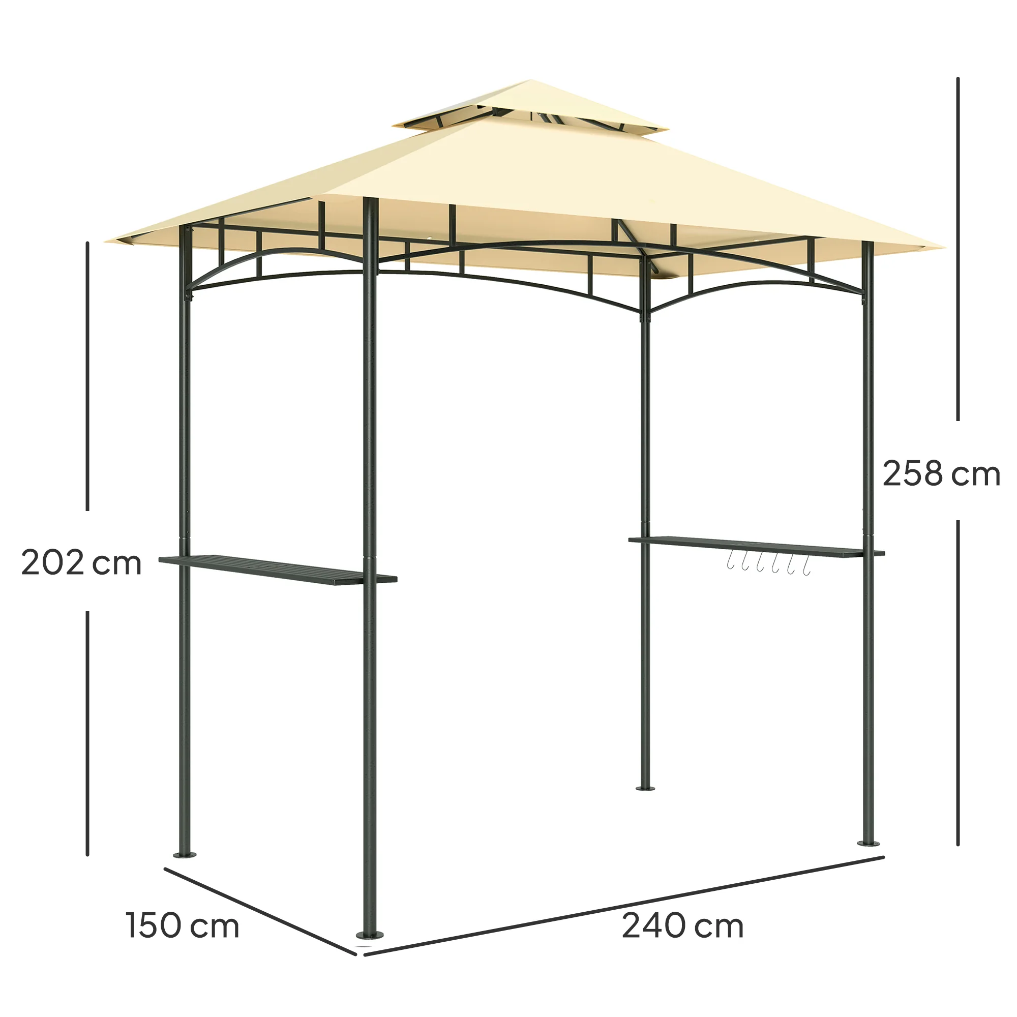 Outsunny 8' X 5' Grill Gazebo, Double Tiered Outdoor BBQ Shelter, Dark Grey - Image 5