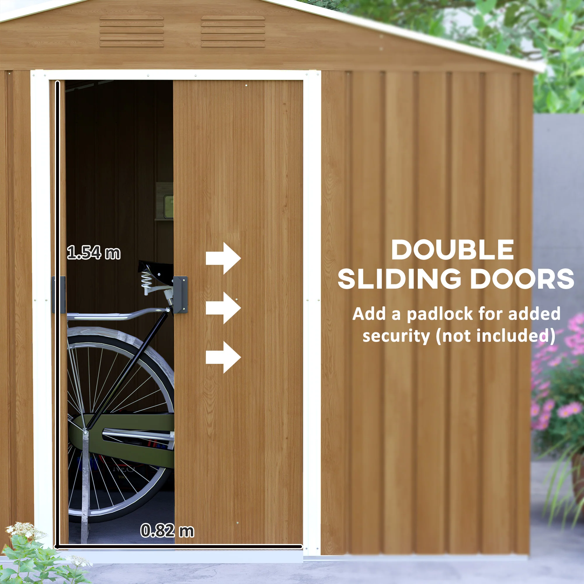 Outsunny 8 X 6ft Garden Storage Shed With Double Door Chocolate Wood Effect - Image 4