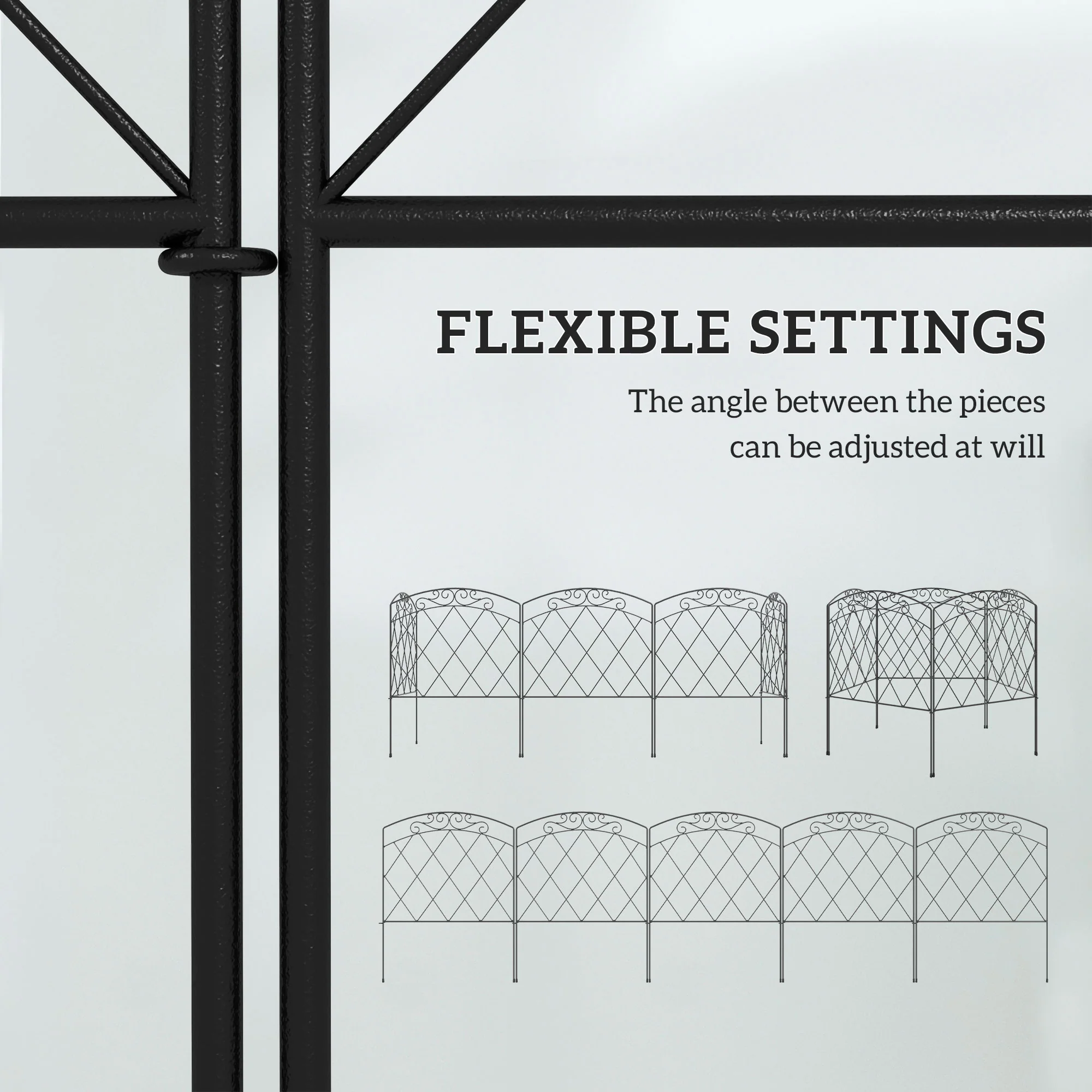 Outsunny 80 cm x 3 m Outdoor Picket Fence Panels with Panels, Swirls, Black - Image 5