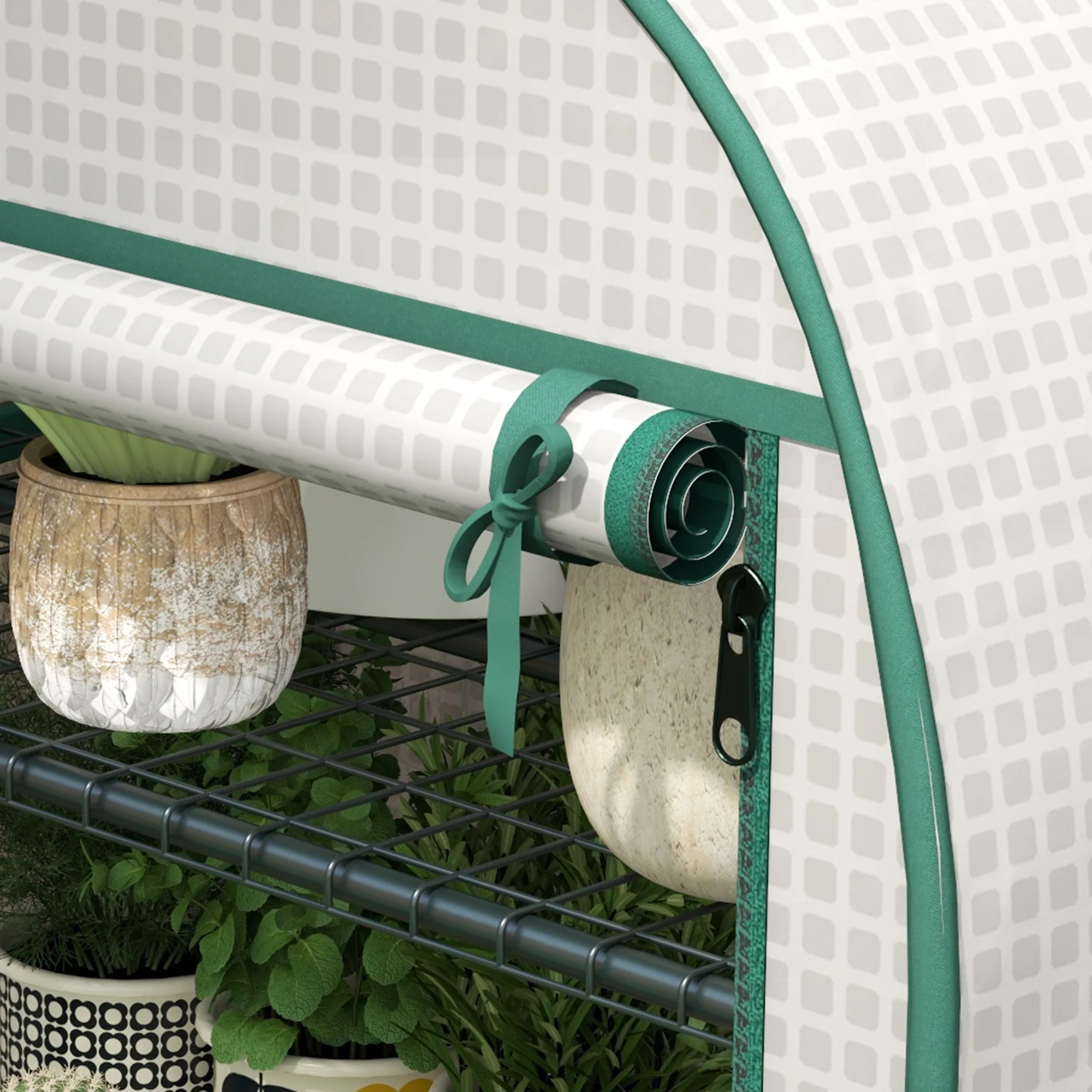 Outsunny 80 x 49 x 160cm Mini Greenhouse Portable Green House with Shelf White - Image 8
