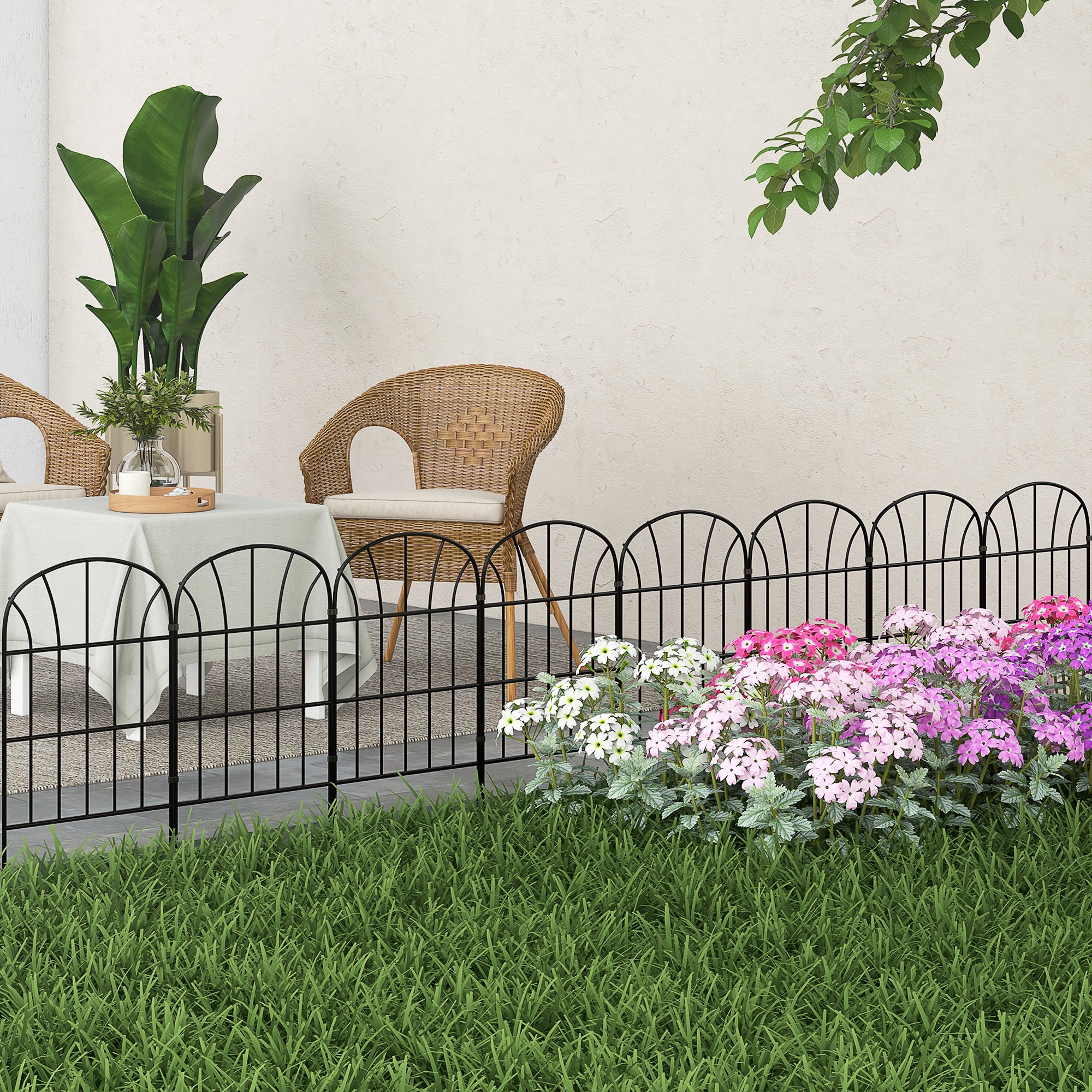 Outsunny 8PCs Decorative Garden Fencing 24in x 8.7ft Metal Border Edging - Image 2