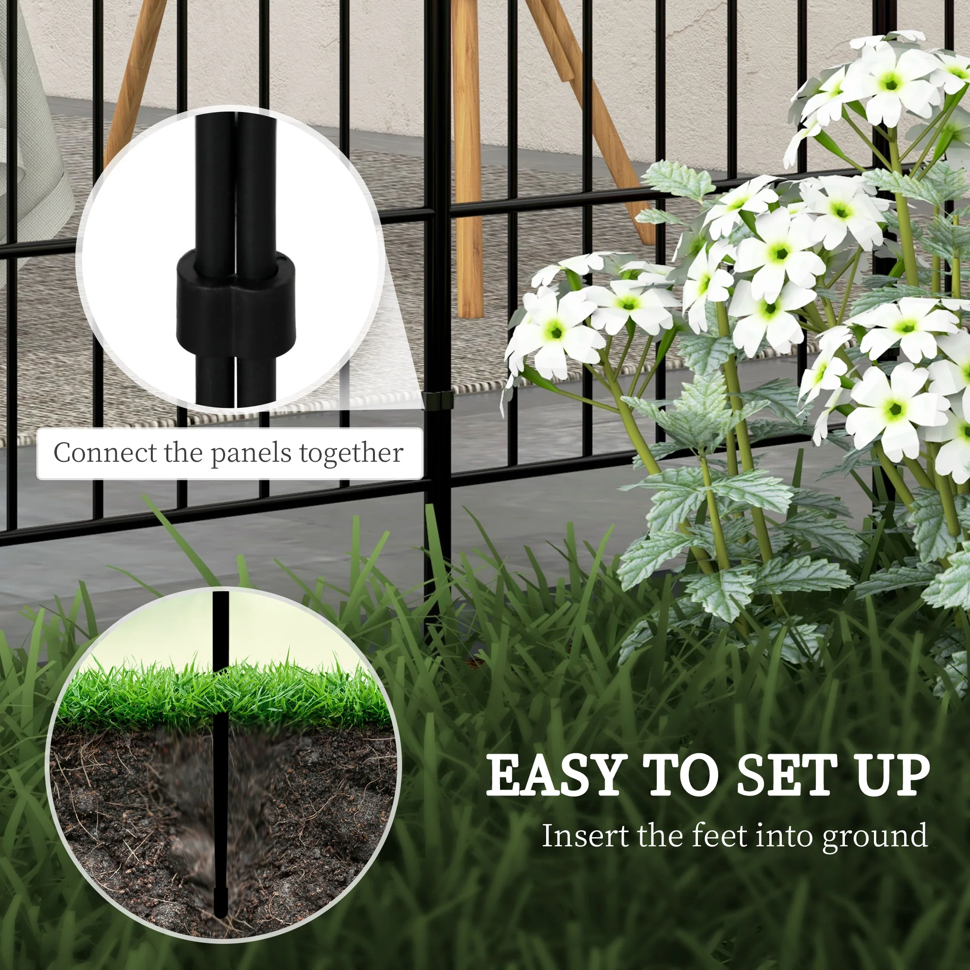 Outsunny 8PCs Decorative Garden Fencing 24in x 8.7ft Metal Border Edging - Image 3
