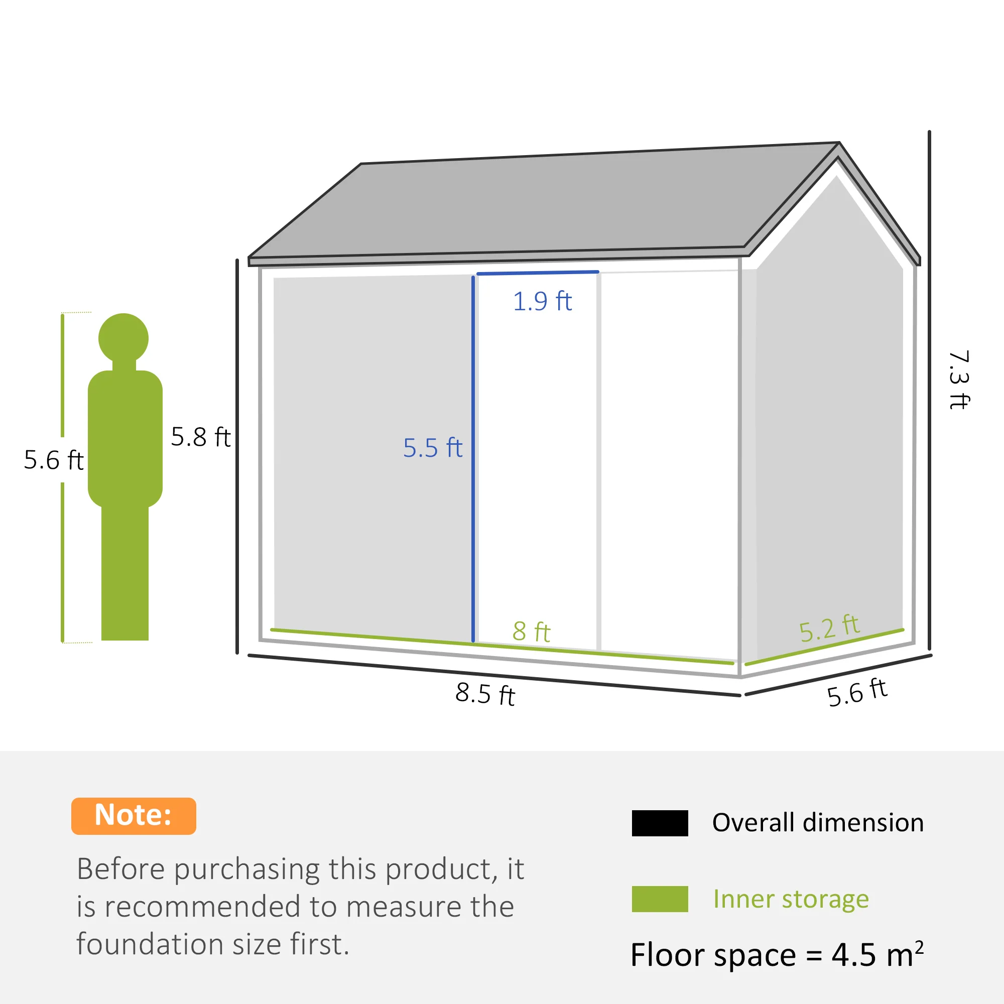 Outsunny 8x6ft Metal Garden Shed Outdoor Storage Shed W/ Doors Window, Grey - Image 5