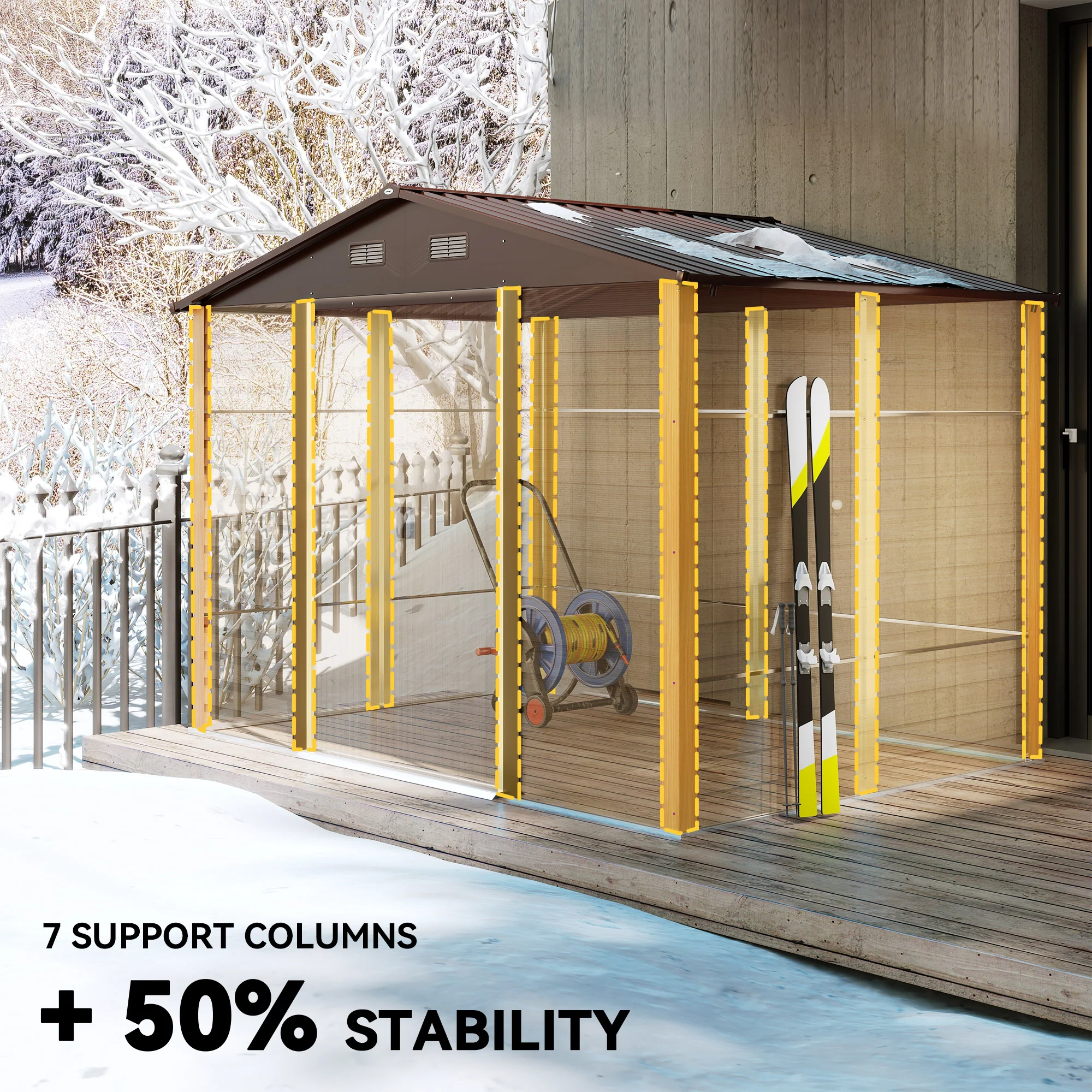 Outsunny 9.1x6.4ft Garden Shed, Tool Storage Sliding Door Wood Effect - Image 4
