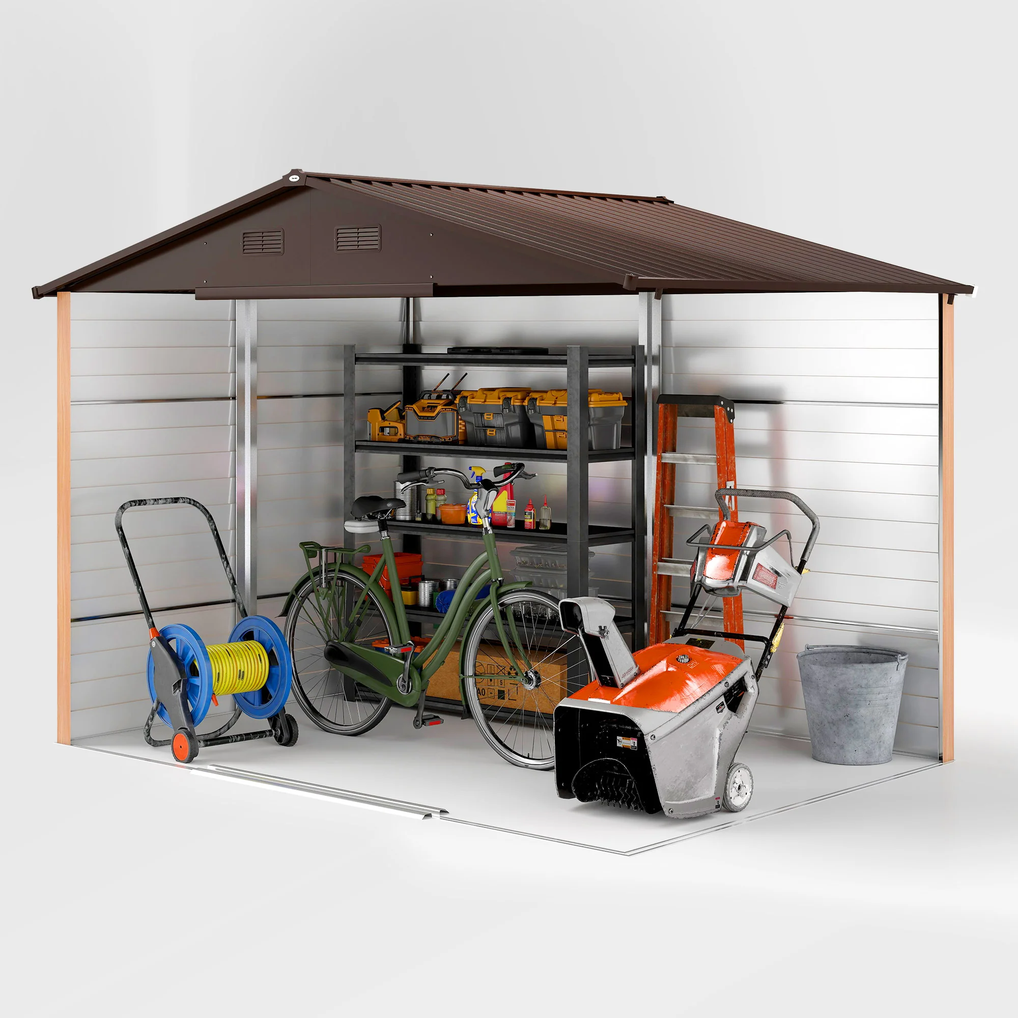 Outsunny 9.1x6.4ft Garden Shed, Tool Storage Sliding Door Wood Effect - Image 9