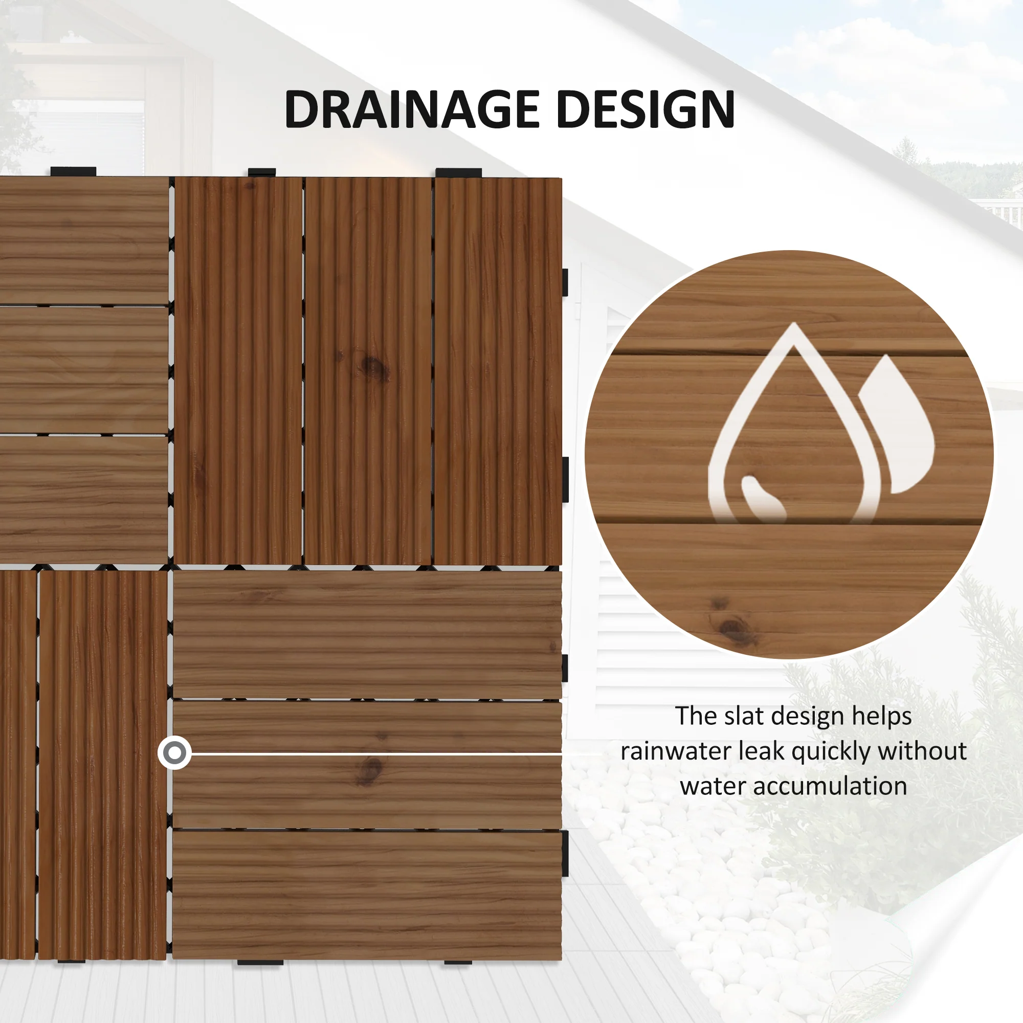 Outsunny 9 Pcs Interlocking Flooring Tiles for Patio, Balcony, Hot Tub, Brown - Image 4