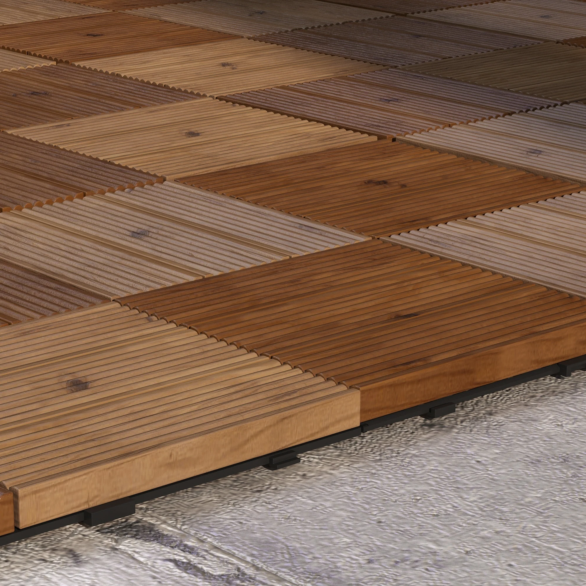 Outsunny 9 Pcs Interlocking Flooring Tiles for Patio, Balcony, Hot Tub, Brown - Image 9