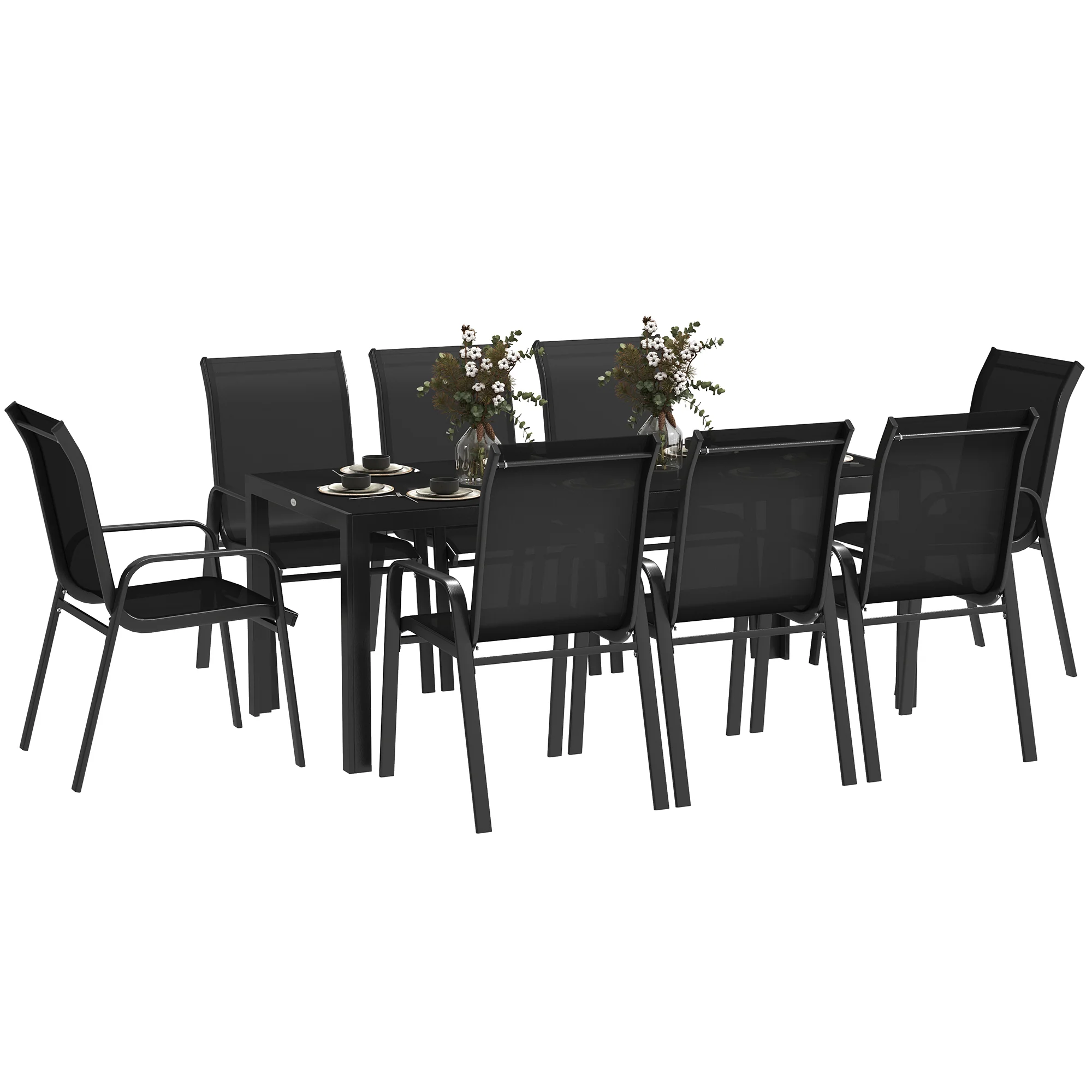 Outsunny 9 Pieces Patio Dining Set with Stackable Chairs
