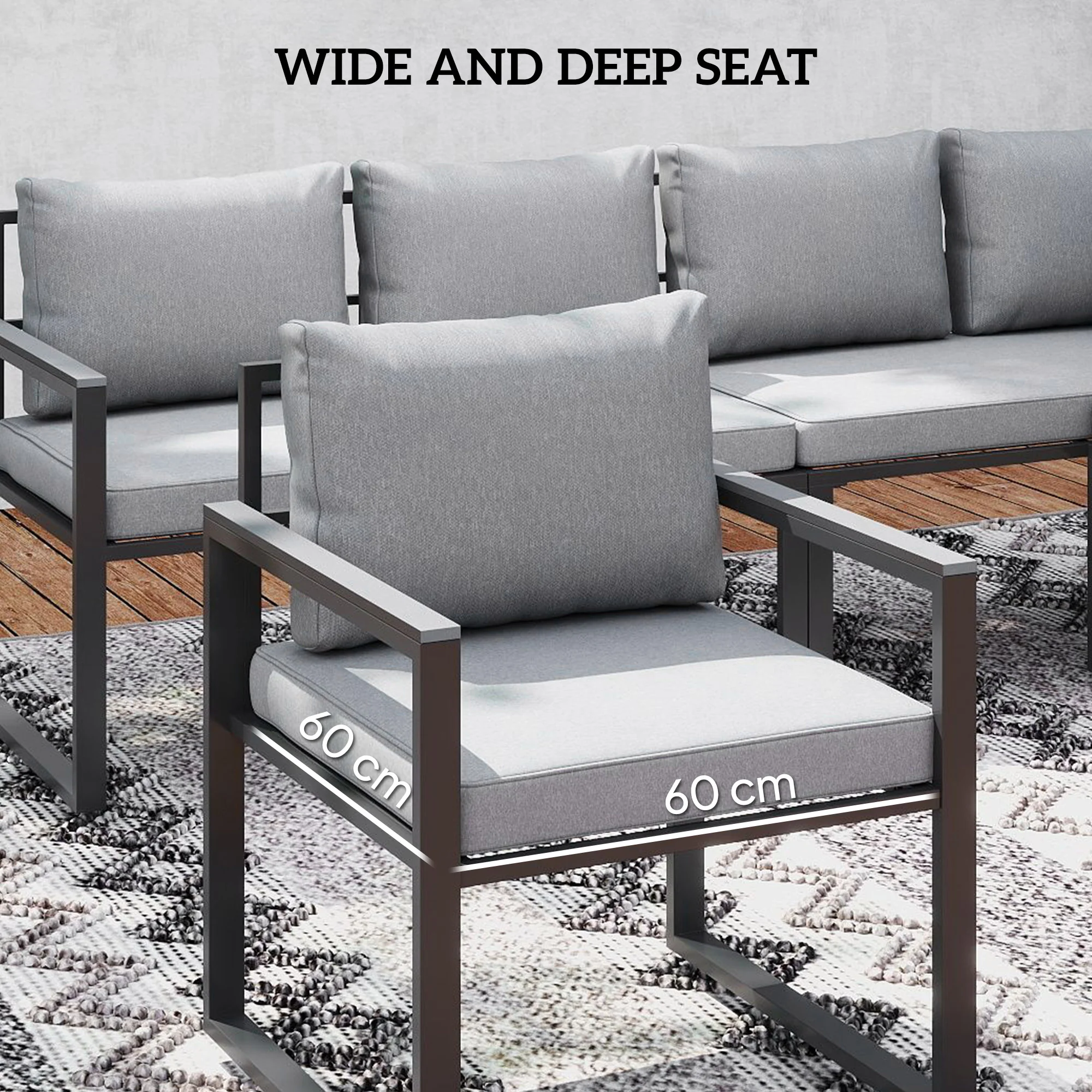 Outsunny 9 Seater Outdoor Corner Sofa Set with Wide and Deep Seats - Image 4