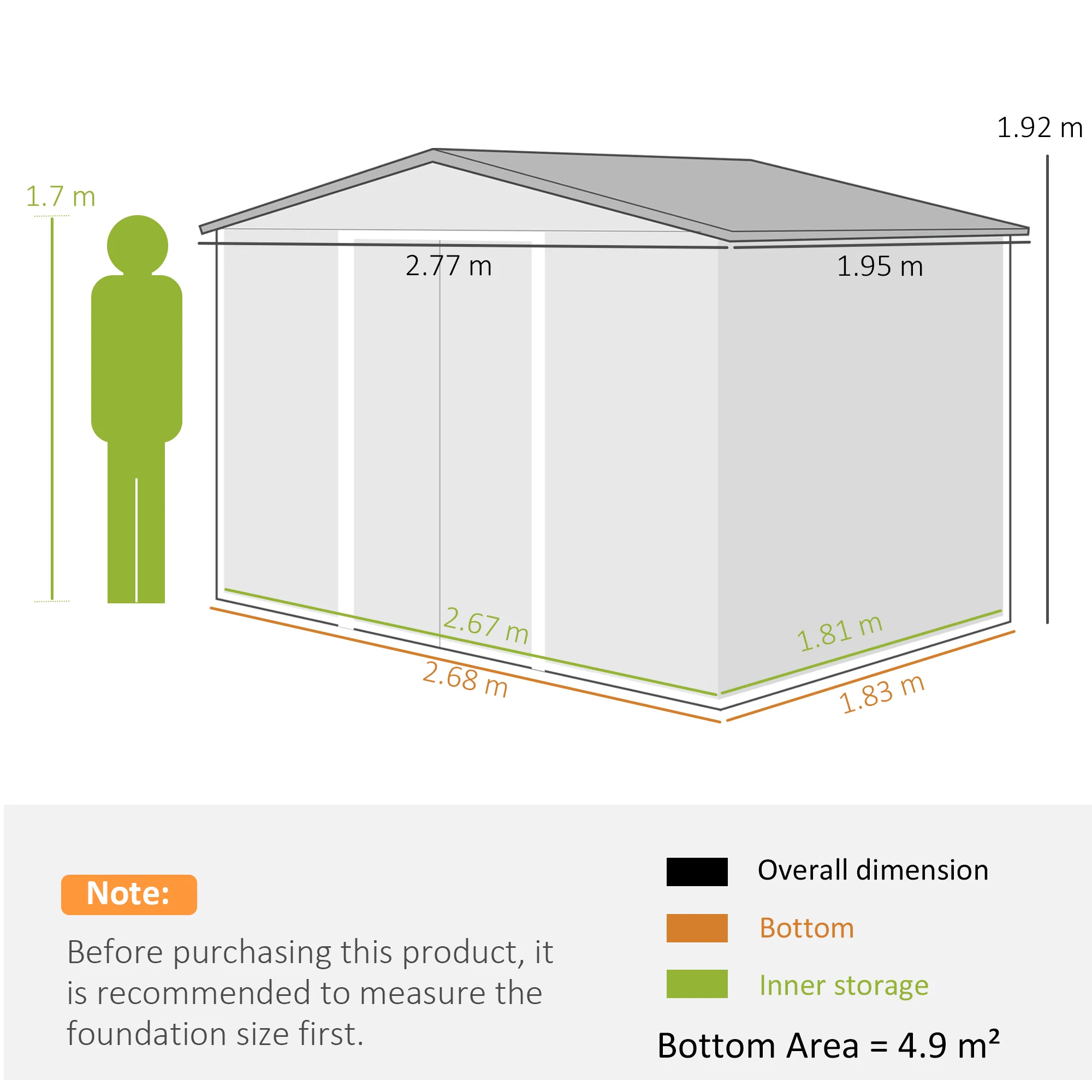 Outsunny 9 X 6FT Galvanised Garden Storage Shed With Sliding Door, Grey - Image 5