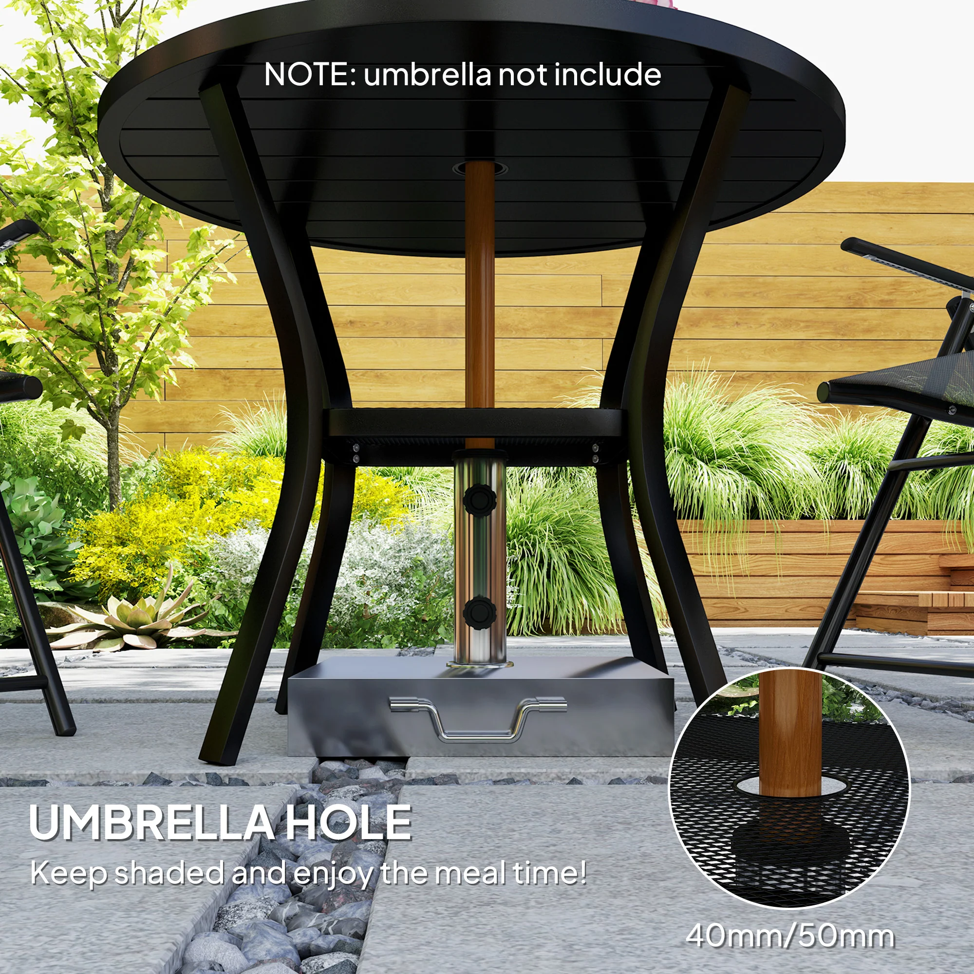 Outsunny 90 Cm Garden Dining Table, Round Garden Table With Parasol Hole - Image 4