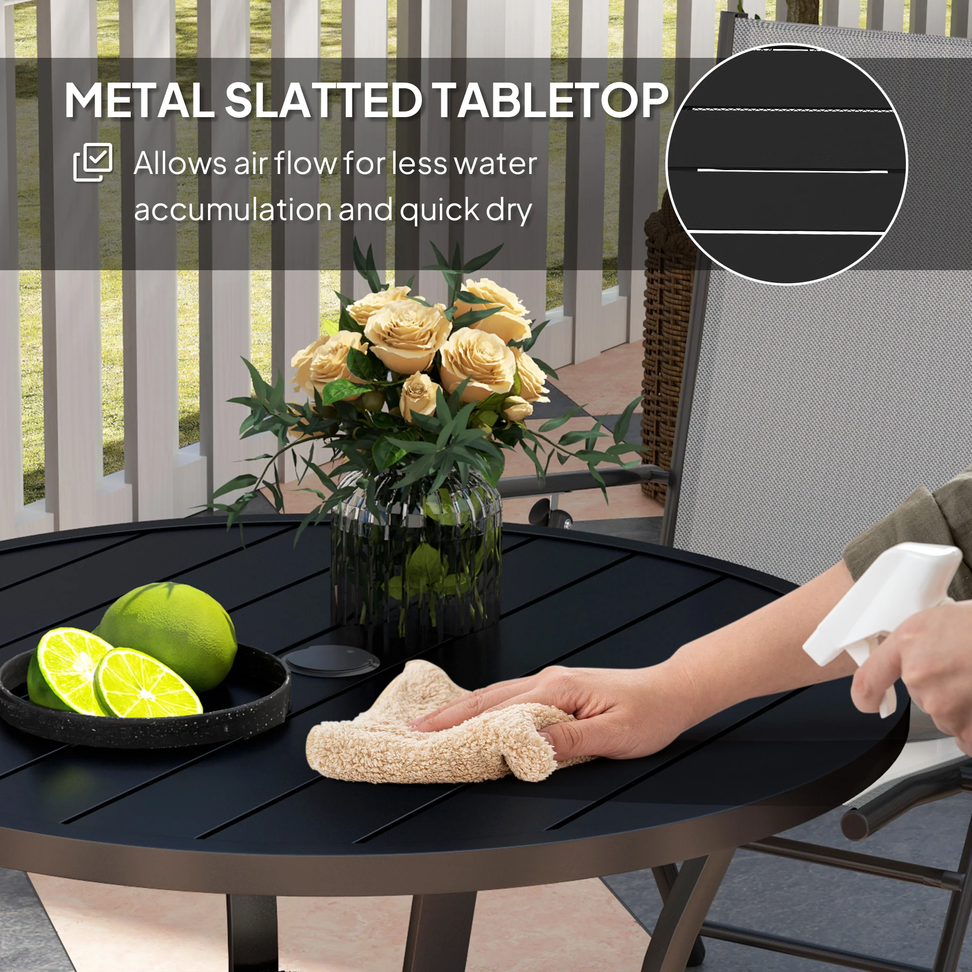 Outsunny 90 Cm Garden Dining Table, Round Garden Table With Parasol Hole - Image 6