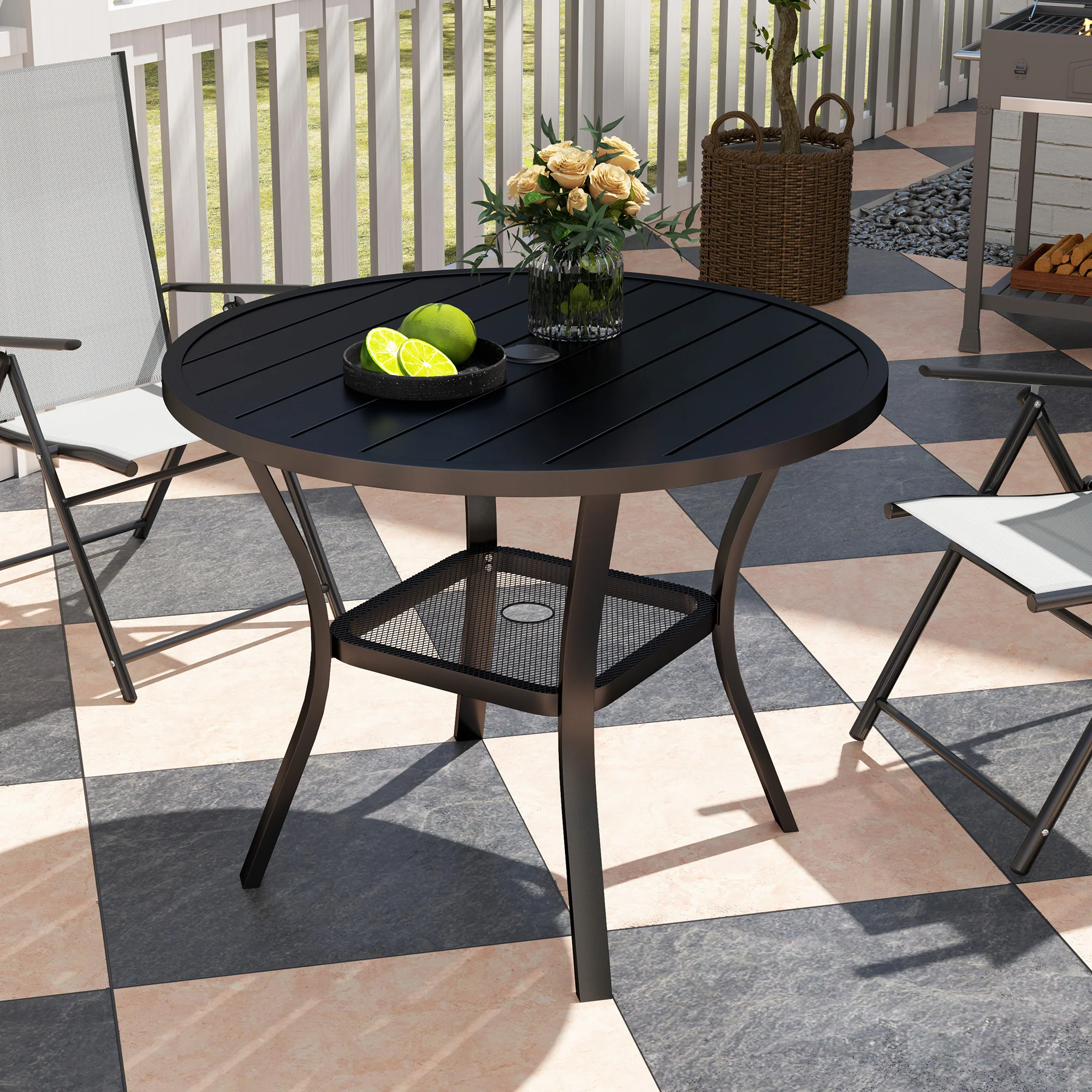 Outsunny 90 Cm Garden Dining Table, Round Garden Table With Parasol Hole - Image 9