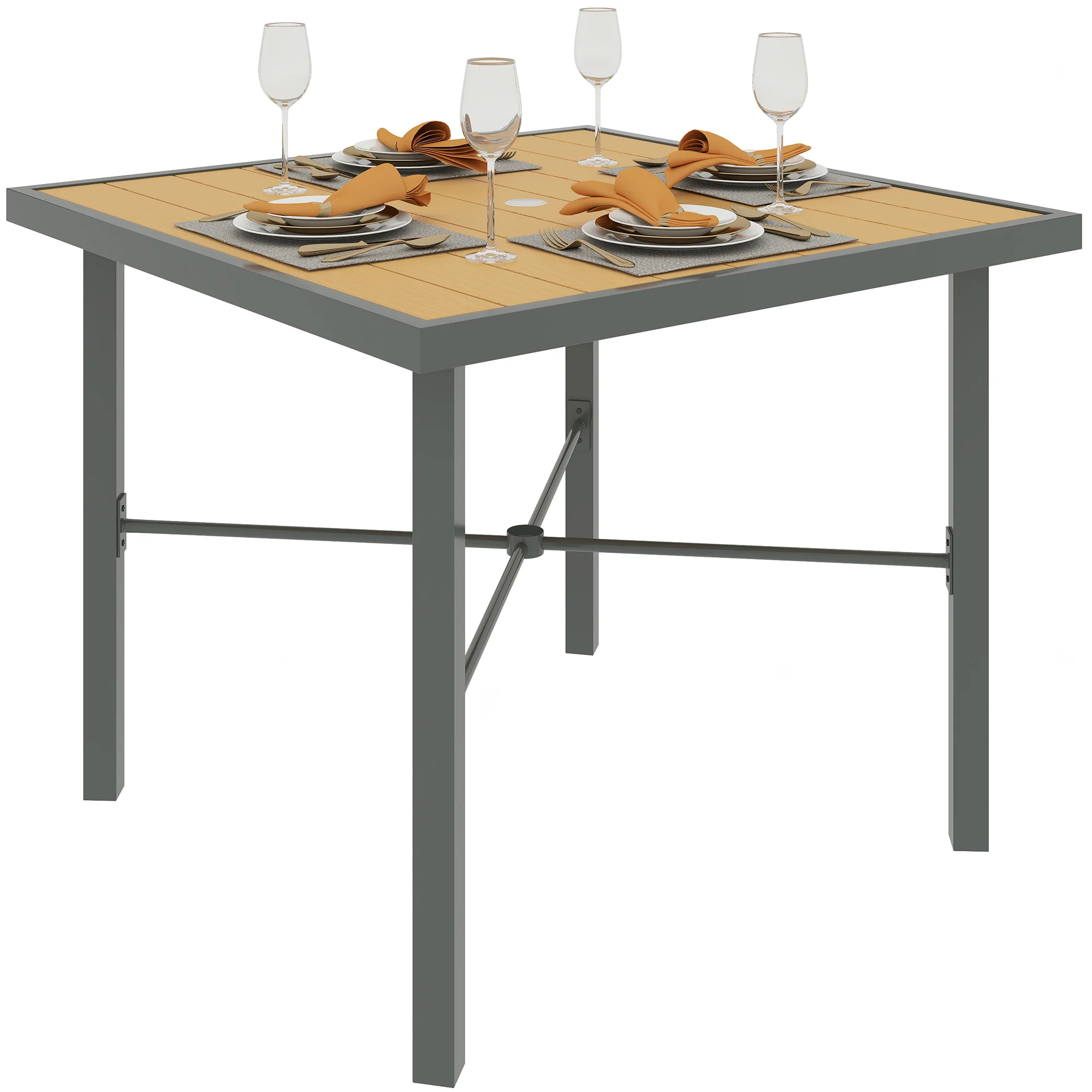 Outsunny 90cm Square Outdoor Patio Garden Dining Table With Umbrella Hole