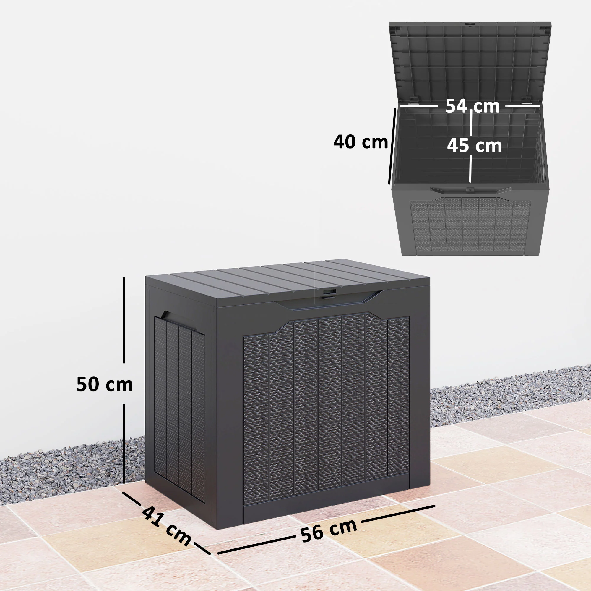 Outsunny 93L Plastic Garden Storage Box, Storage Container w/ Handles, Black - Image 5
