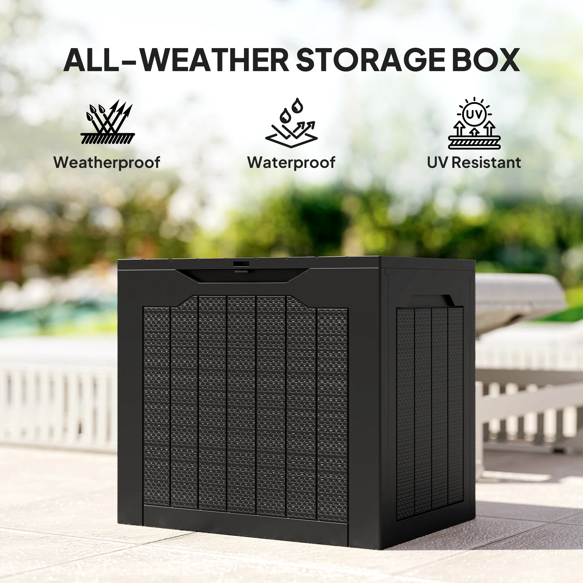 Outsunny 93L Plastic Garden Storage Box, Storage Container w/ Handles, Black - Image 7