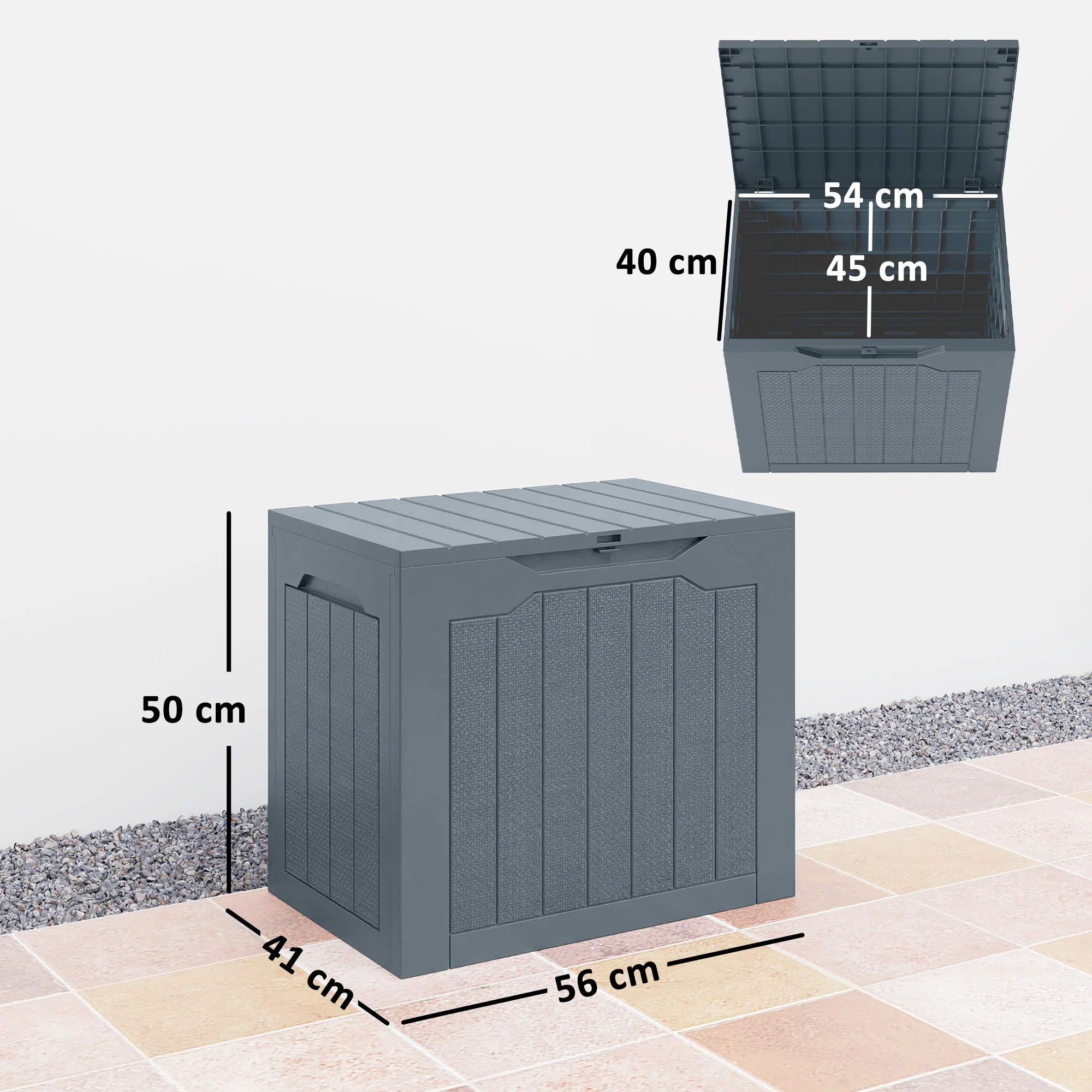 Outsunny 93L Plastic Garden Storage Box, Storage Container w/ Handles, Grey - Image 3
