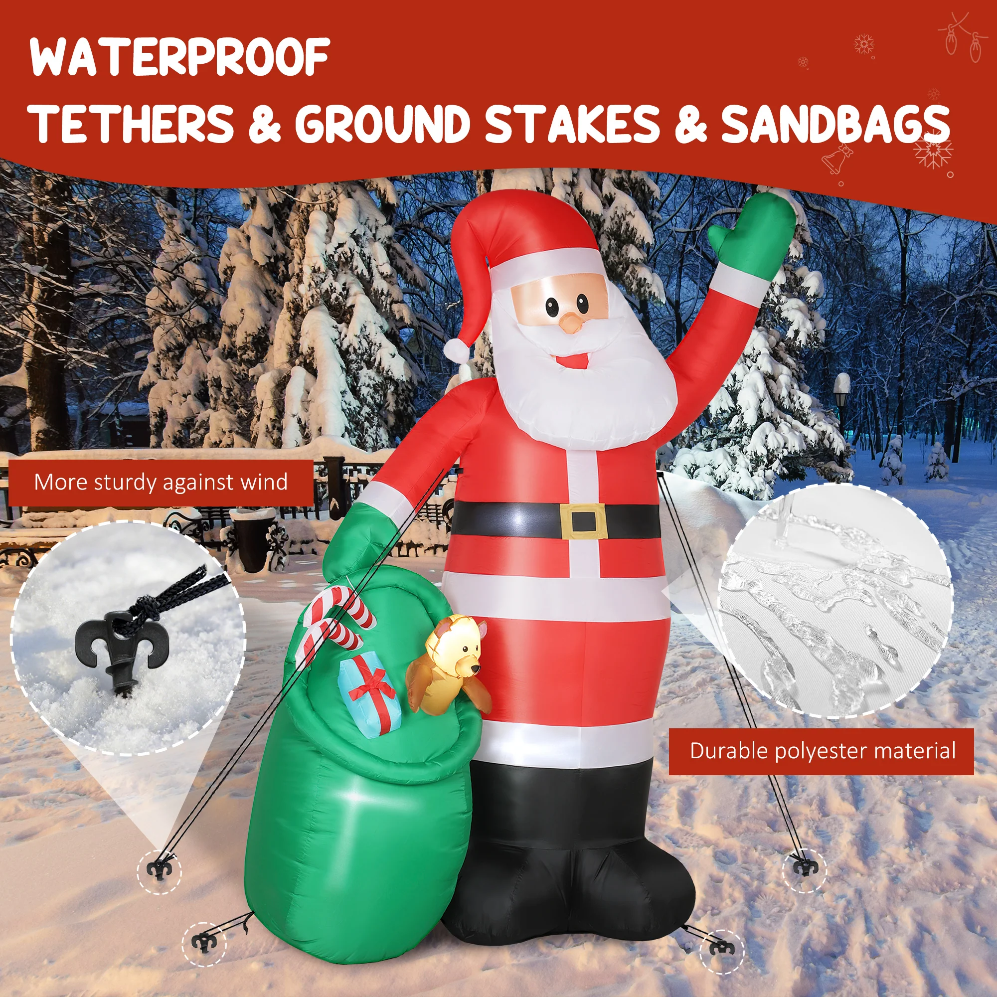 Outsunny 9ft Giant Christmas Blow Up Decoration with Built-in LED Lights - Image 6