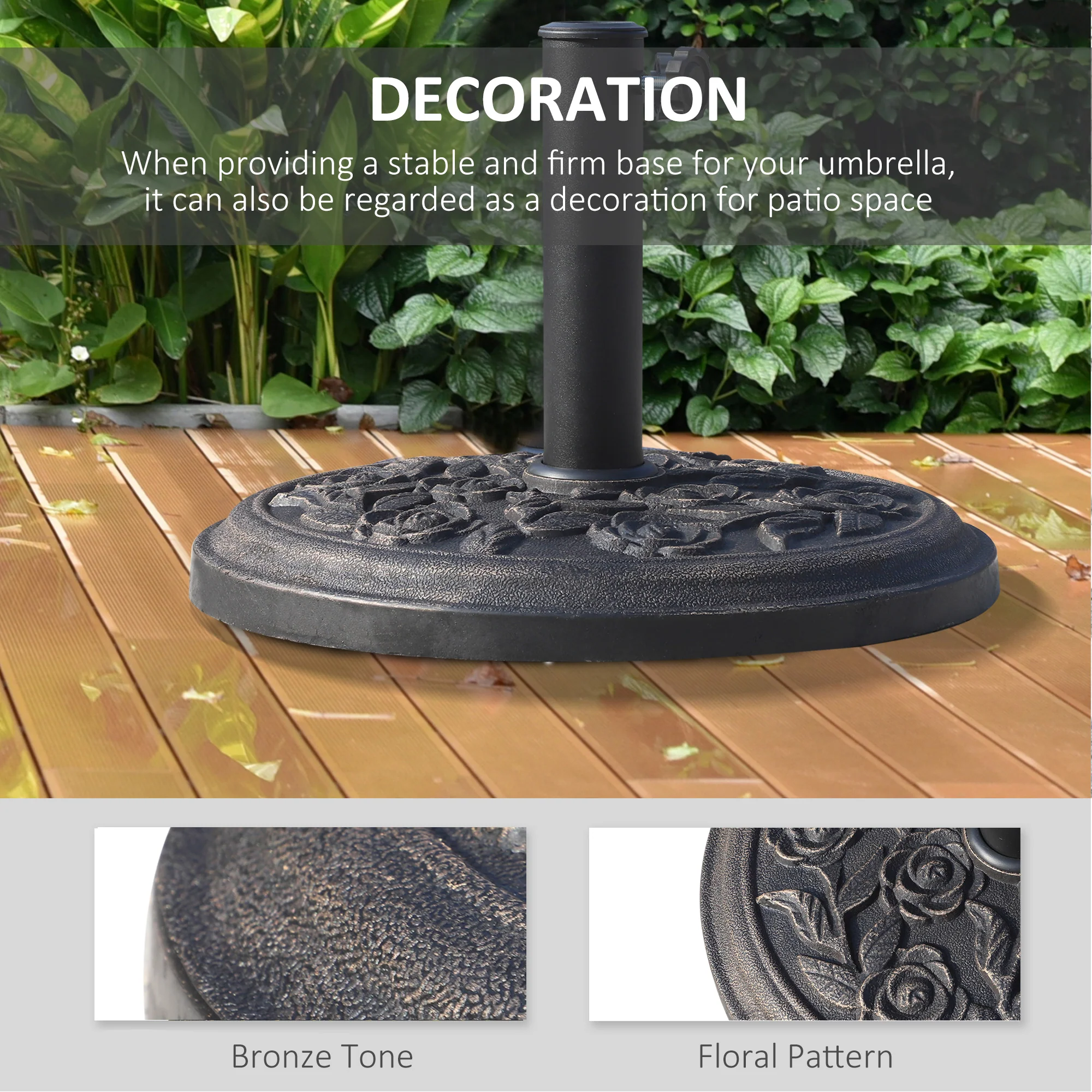 Outsunny 9kg Garden Parasol Base, Round Resin Sun Umbrella Base, Bronze - Image 4