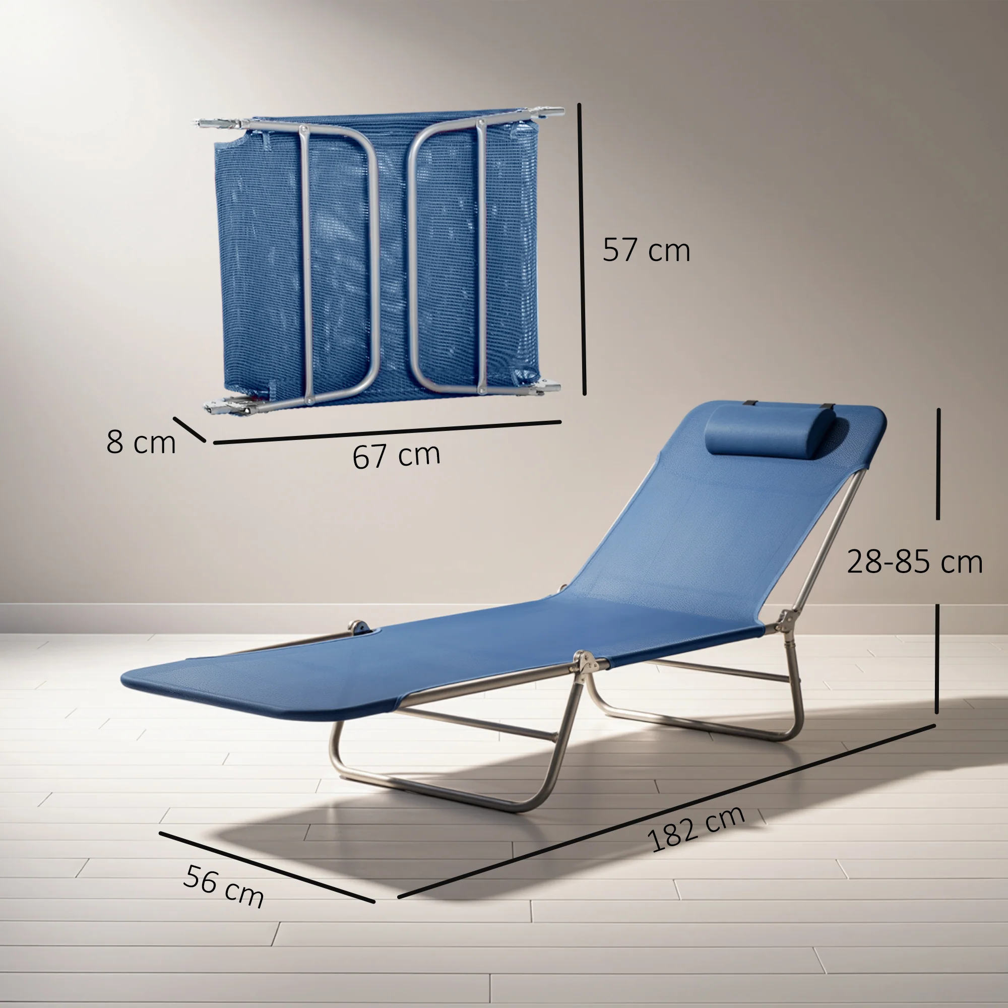 Outsunny Adjustable Sun Bed Garden Lounger Recliner Relaxing Camping Blue - Image 3