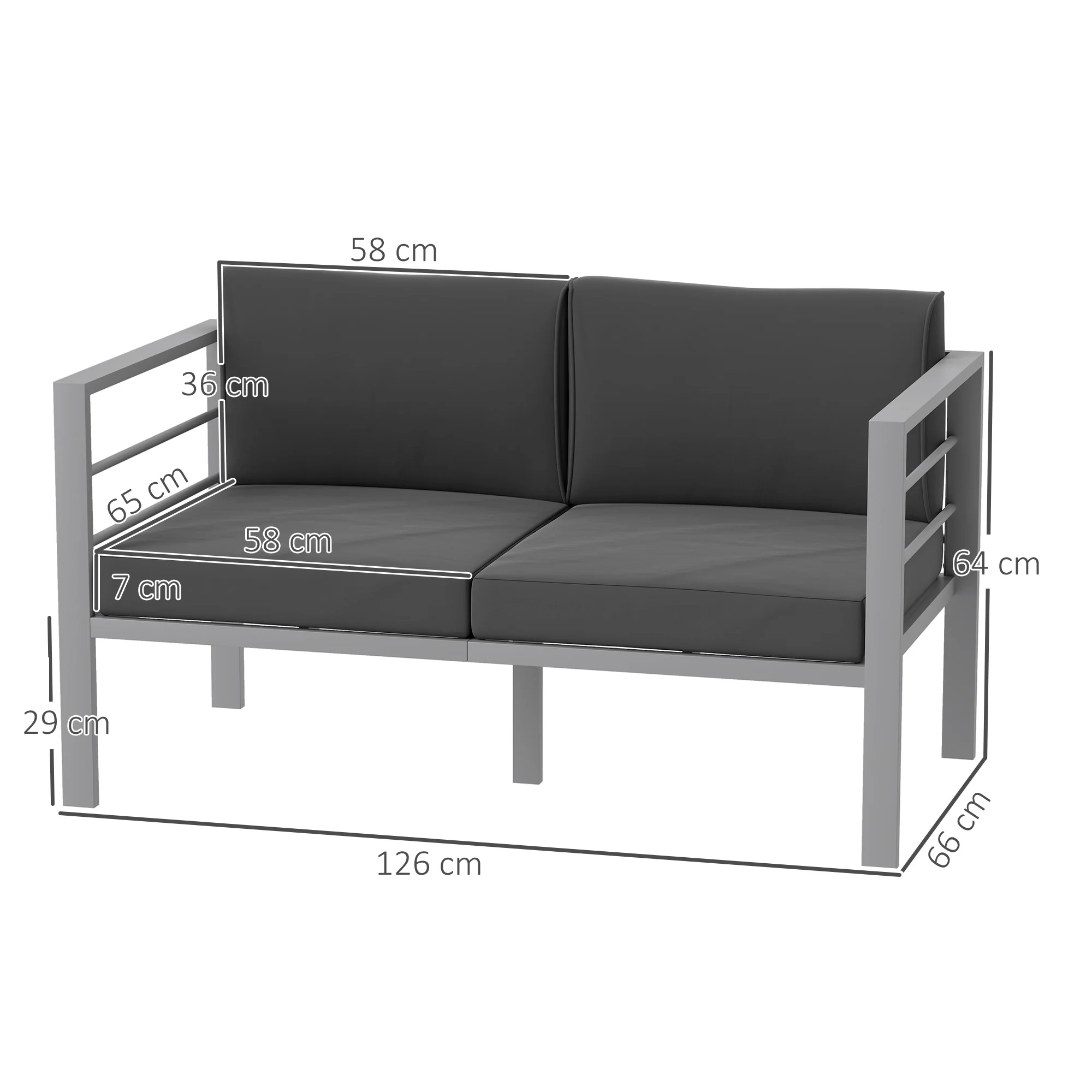 Outsunny All-Weather Garden Loveseat with Removable Cushions, Charcoal Grey - Image 5