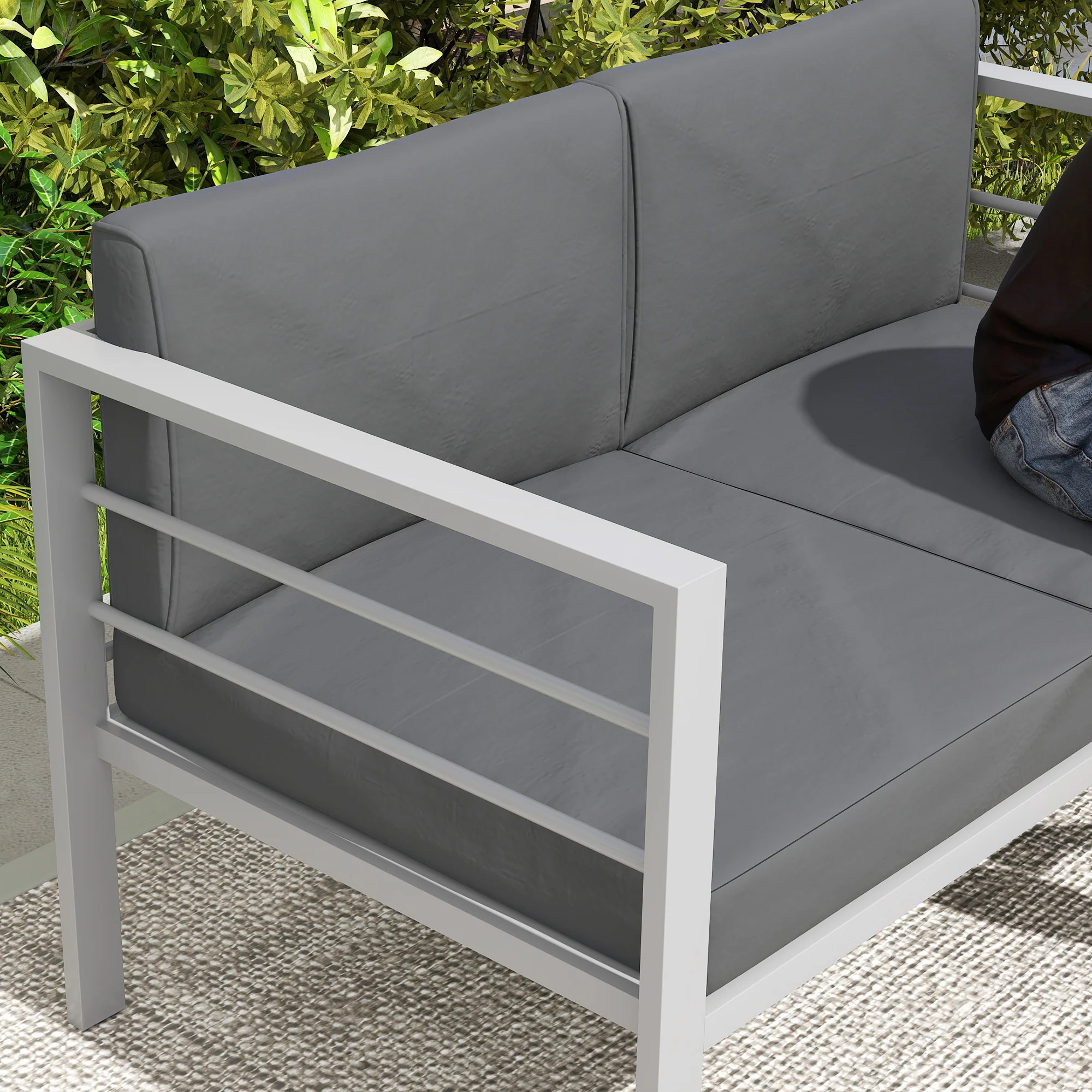 Outsunny All-Weather Garden Loveseat with Removable Cushions, Charcoal Grey - Image 9