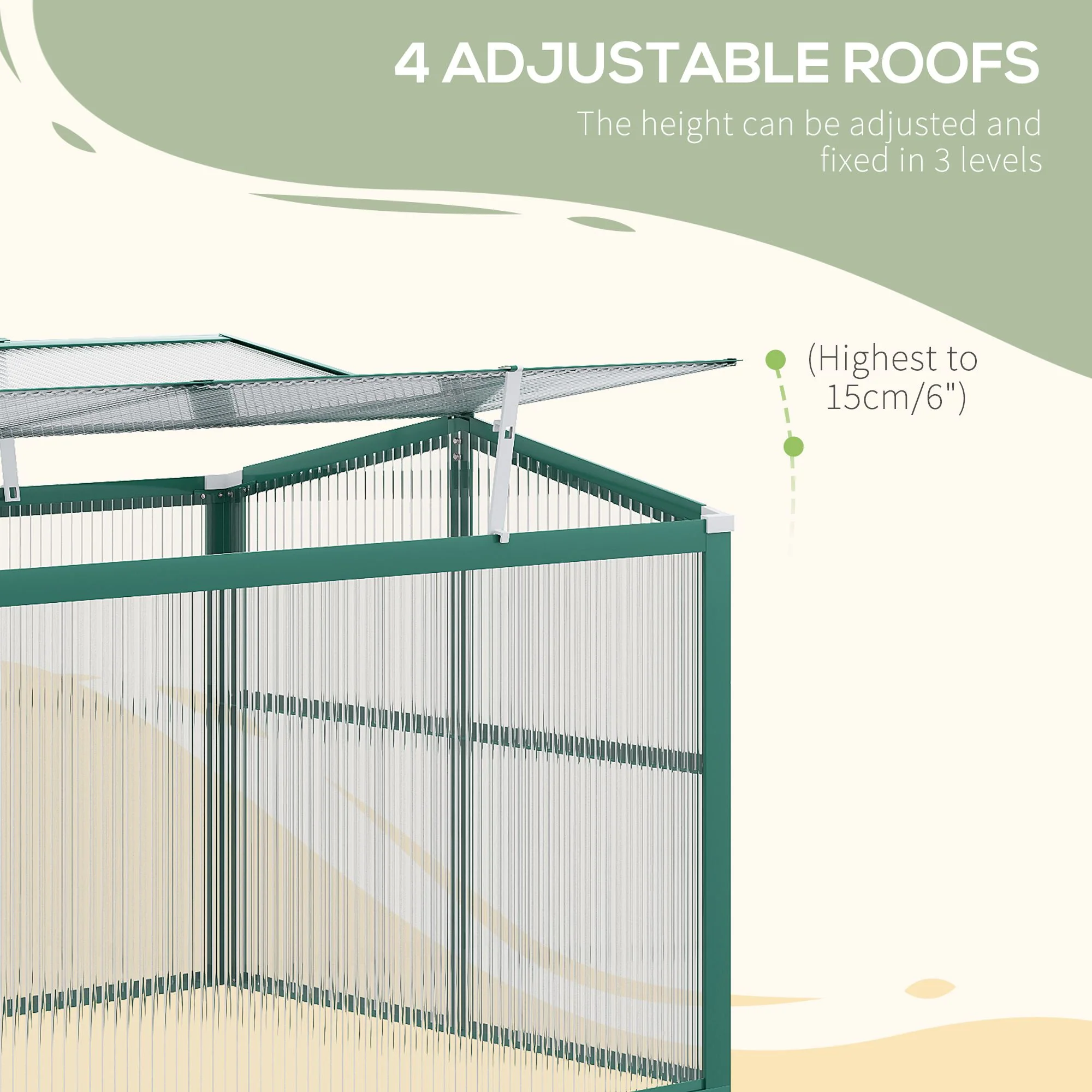 Outsunny Aluminium Cold Frame Greenhouse Planter with Openable Top 130x70x61cm - Image 3