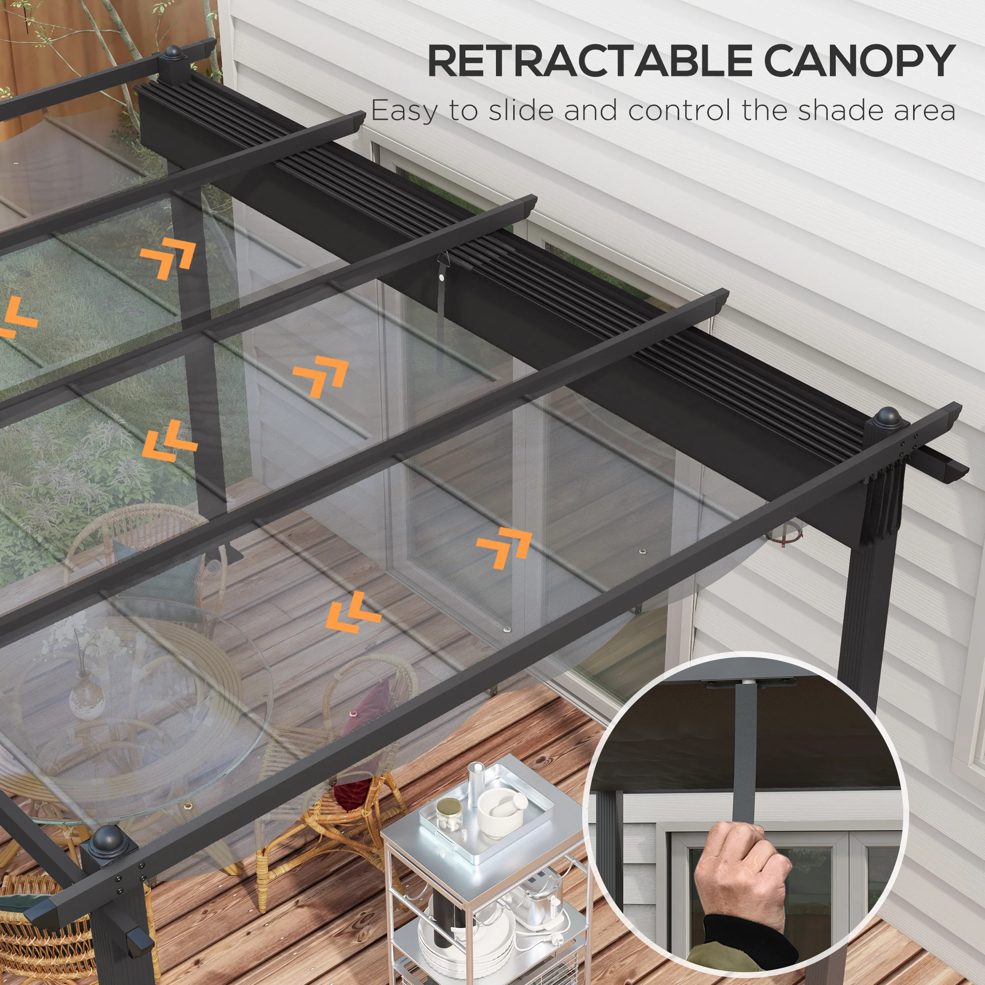 Outsunny Aluminium Pergola With Retractable Roof, Garden Gazebo Canopy - Image 3