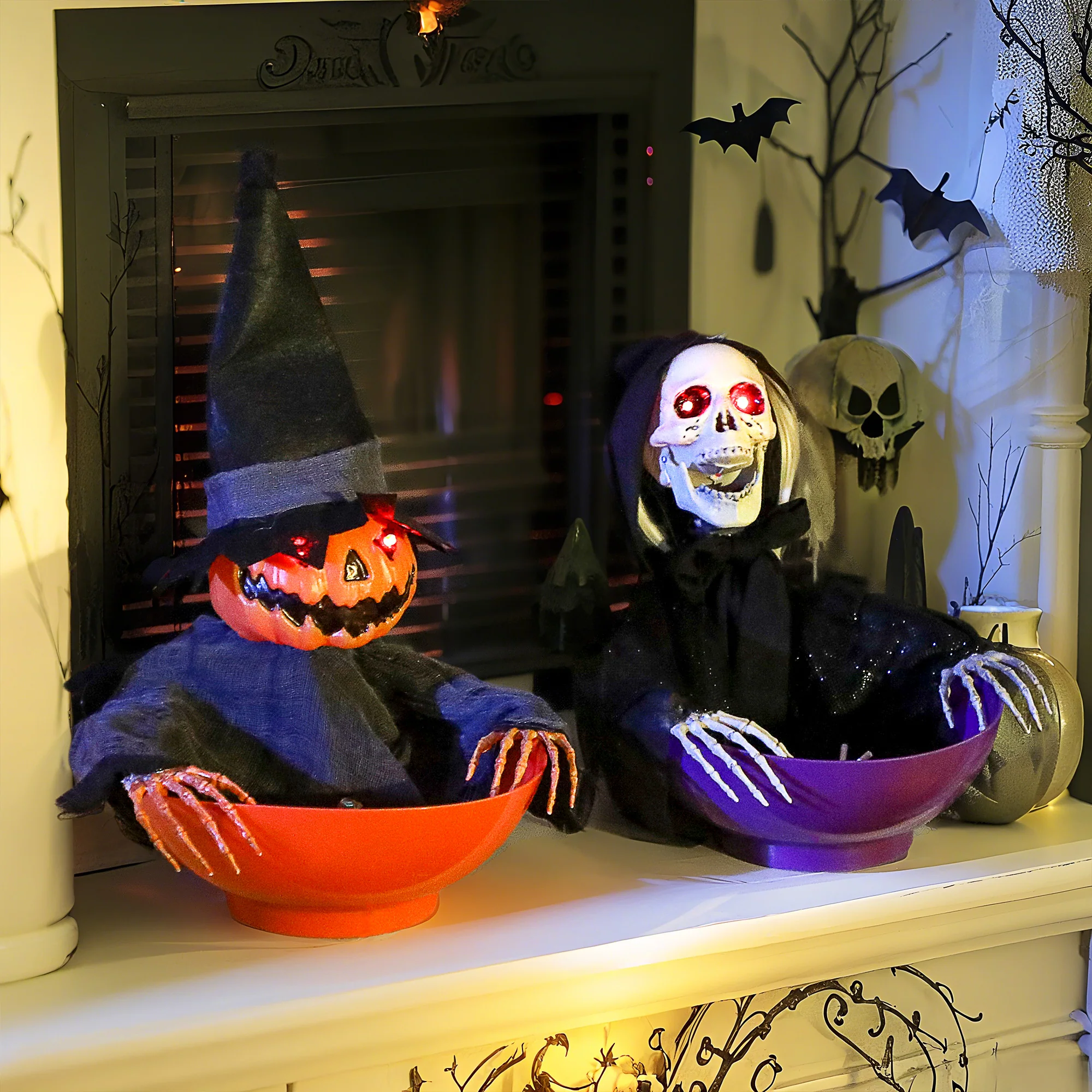 Outsunny Animated Halloween Skeleton Candy Dish for Party Decoration - Image 2