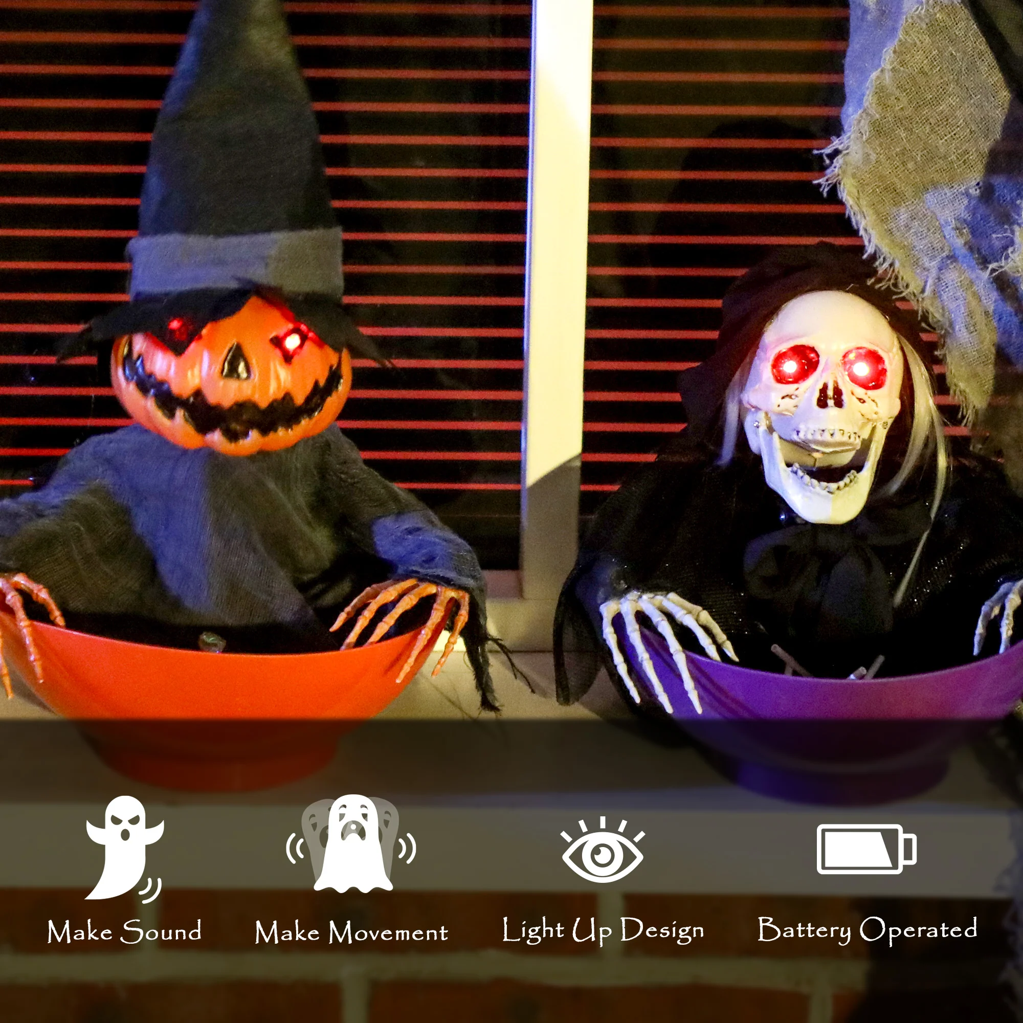Outsunny Animated Halloween Skeleton Candy Dish for Party Decoration - Image 5