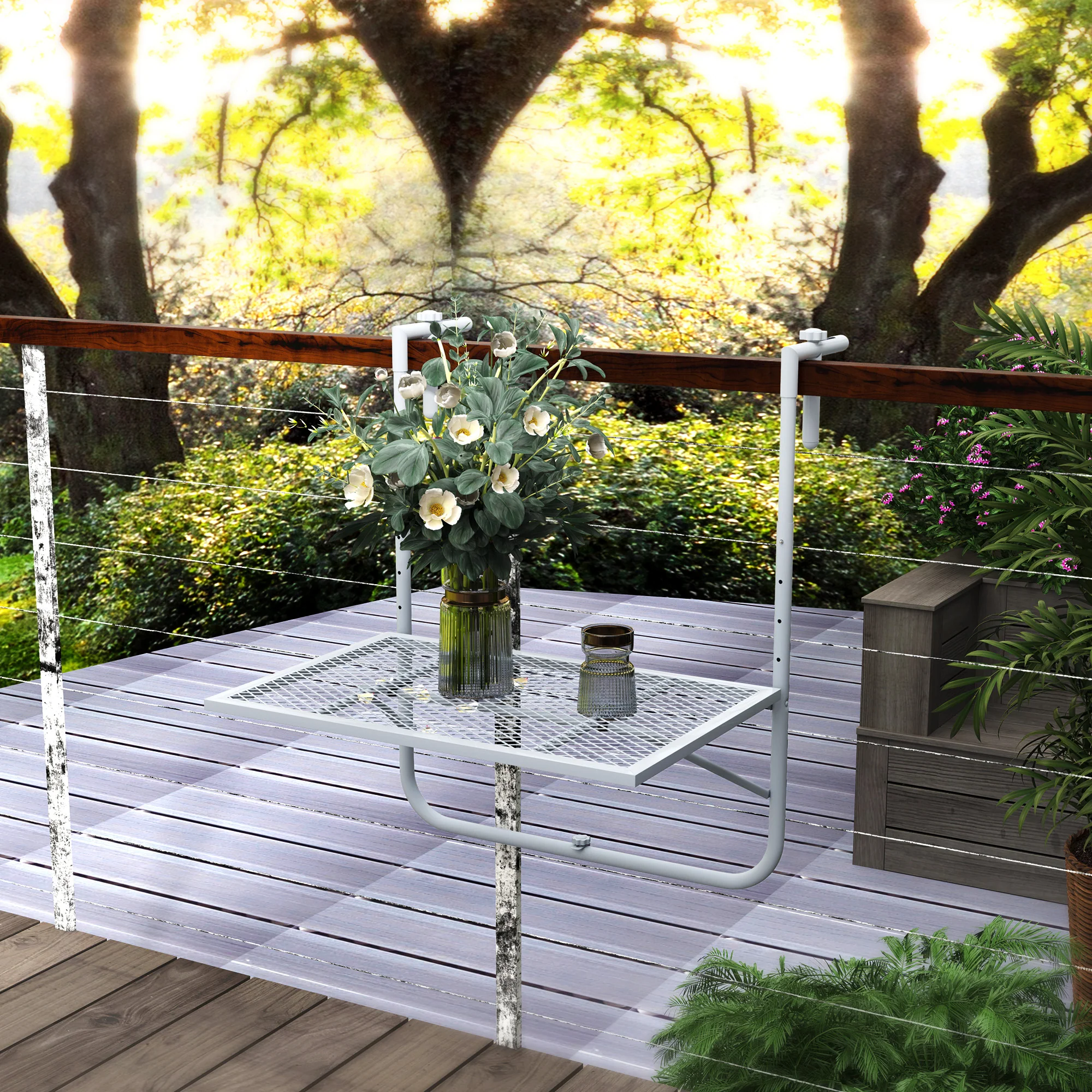 Outsunny Balcony Hanging Table Wall Mount Adjustable Folding Desk Patio Grey - Image 2