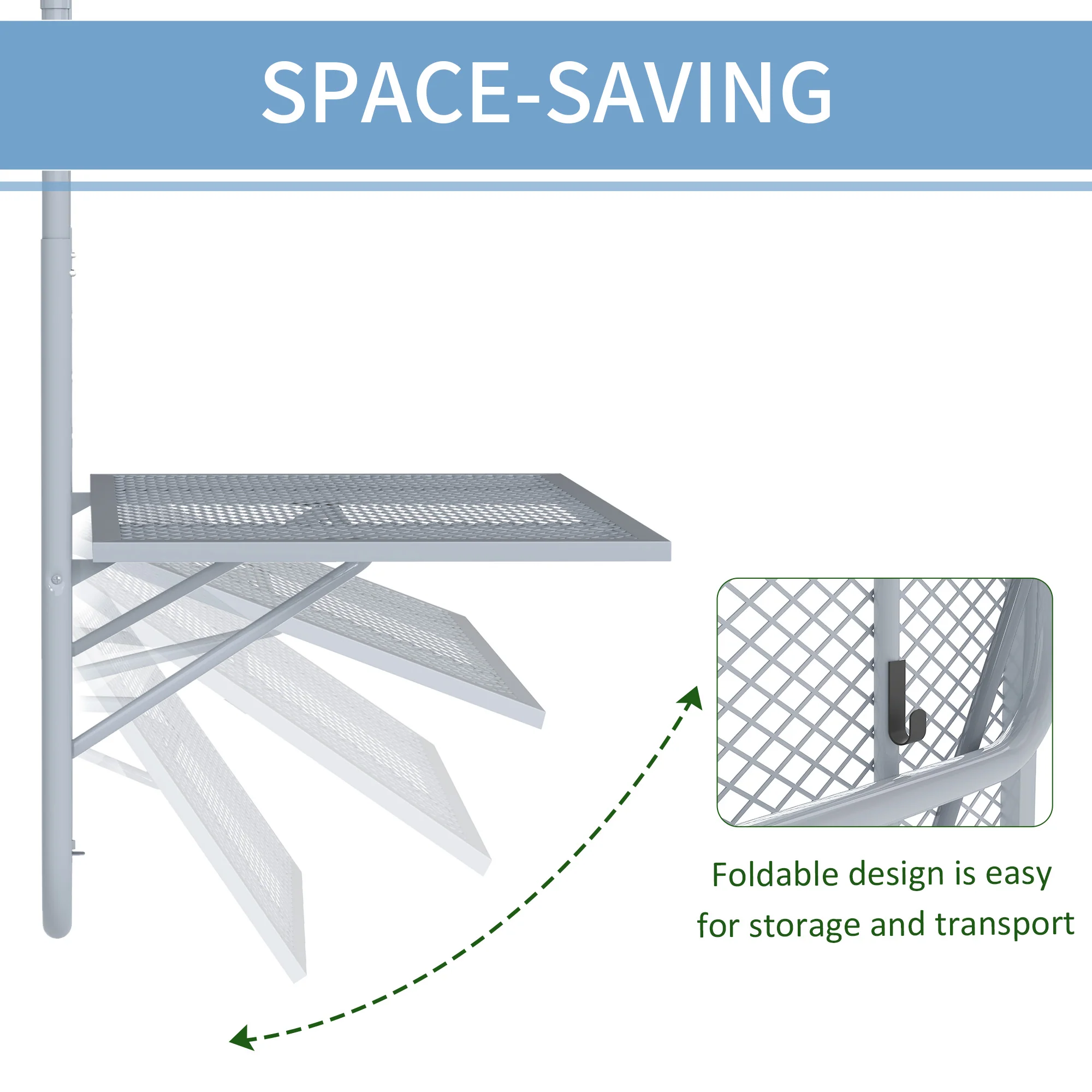 Outsunny Balcony Hanging Table Wall Mount Adjustable Folding Desk Patio Grey - Image 4