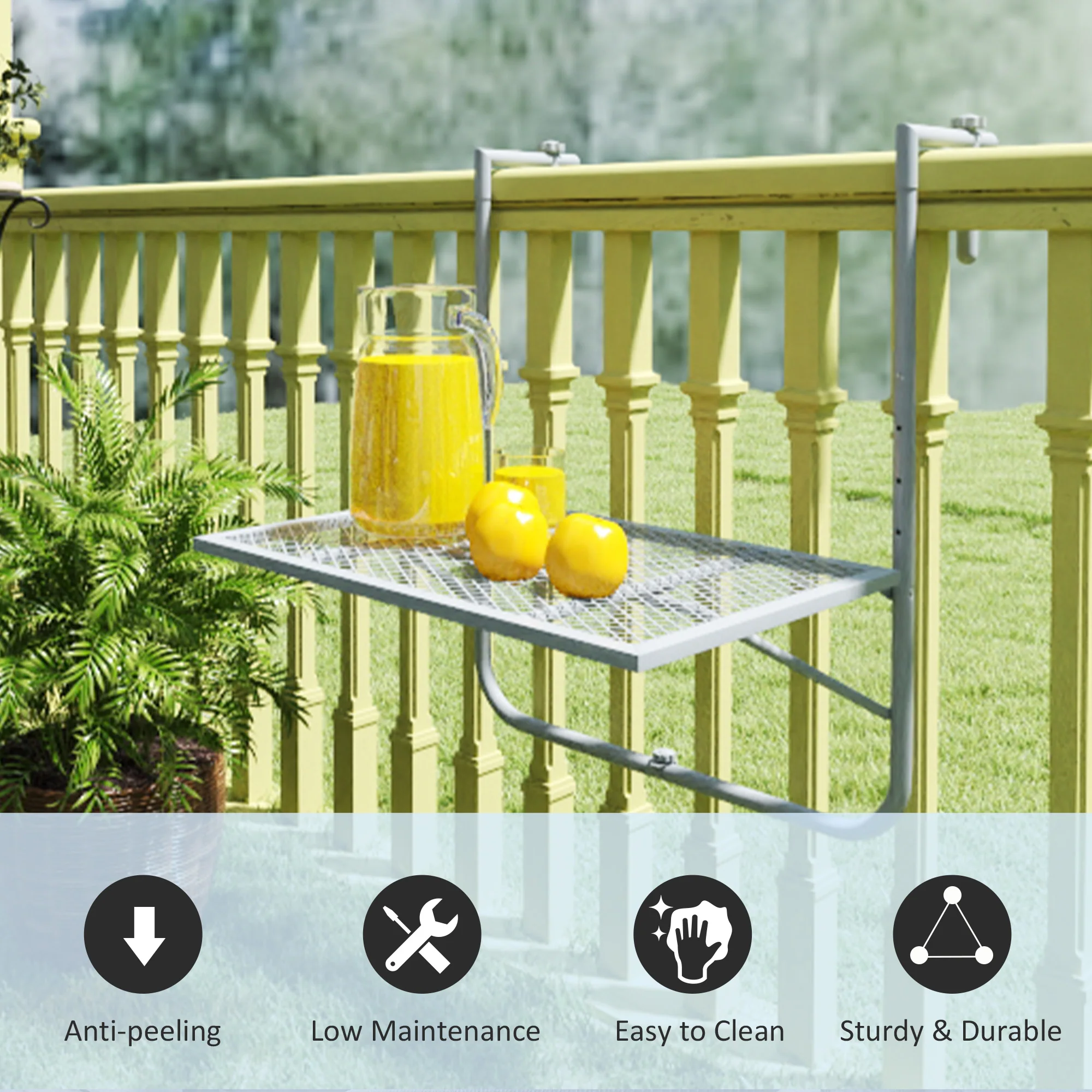 Outsunny Balcony Hanging Table Wall Mount Adjustable Folding Desk Patio Grey - Image 7