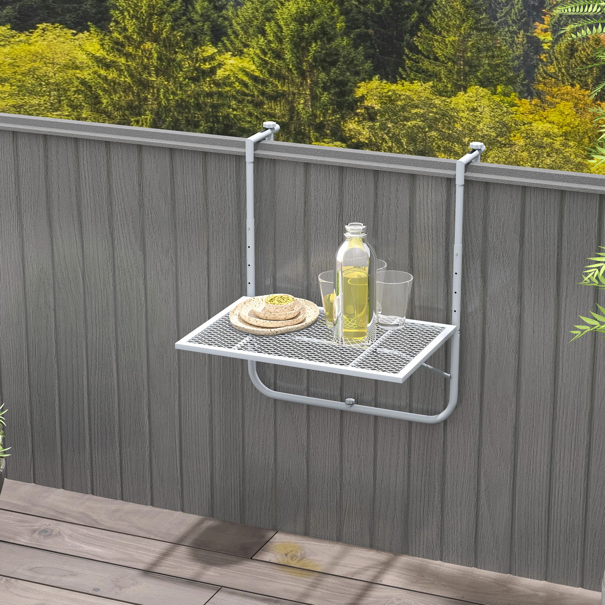 Outsunny Balcony Hanging Table Wall Mount Adjustable Folding Desk Patio Grey - Image 9