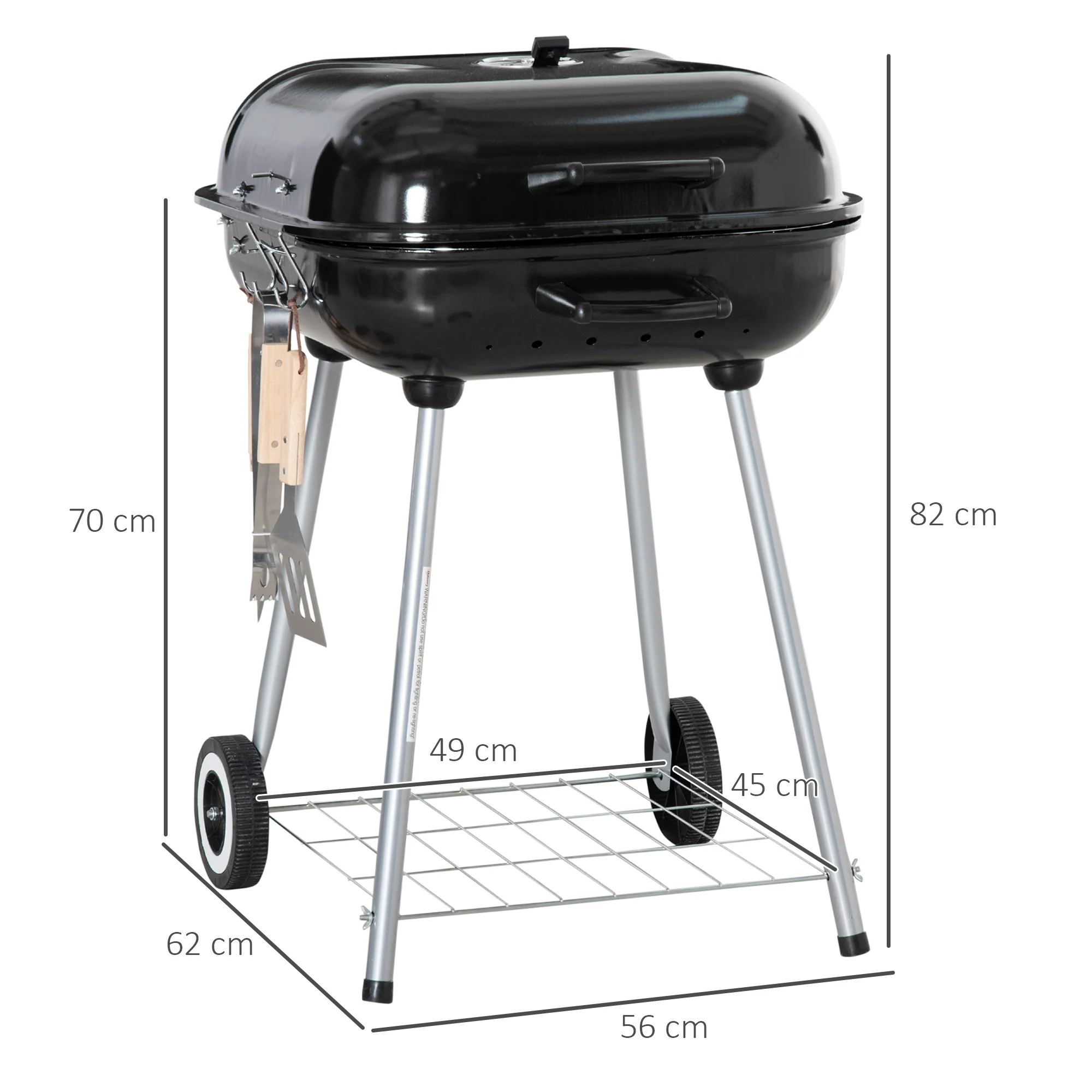 Outsunny BBQ Charcoal Smoker Grill Trolley With 2 Wheels And Grilling Utensils - Image 5