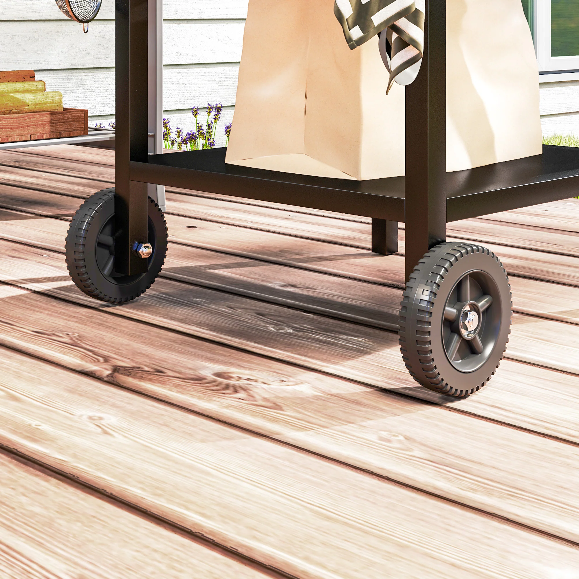 Outsunny BBQ Trolley with Foldable Side Table, Movable Pizza Table, Black - Image 9