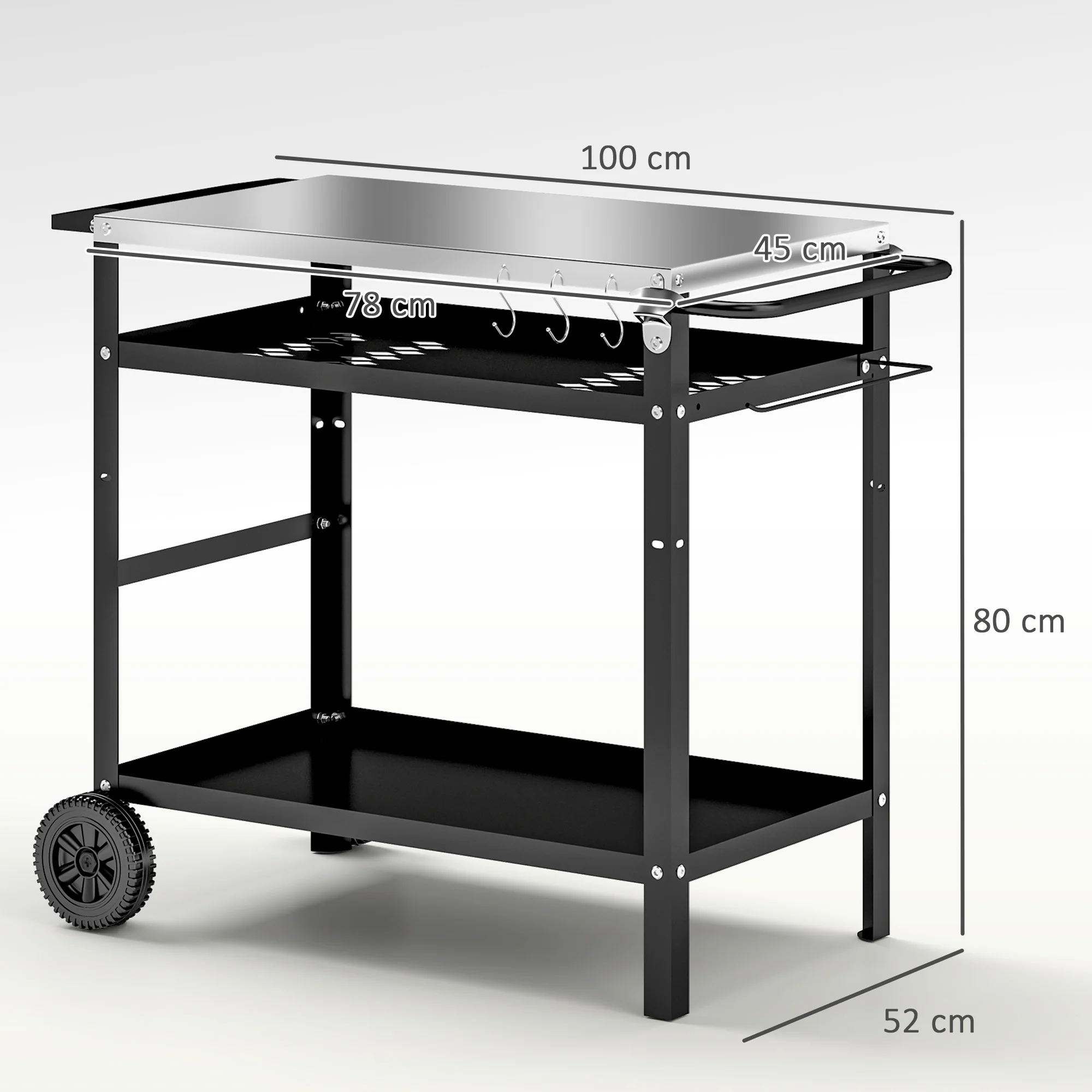 Outsunny BBQ Trolley With Stainless Steel Top, Movable Pizza Table, Black - Image 5