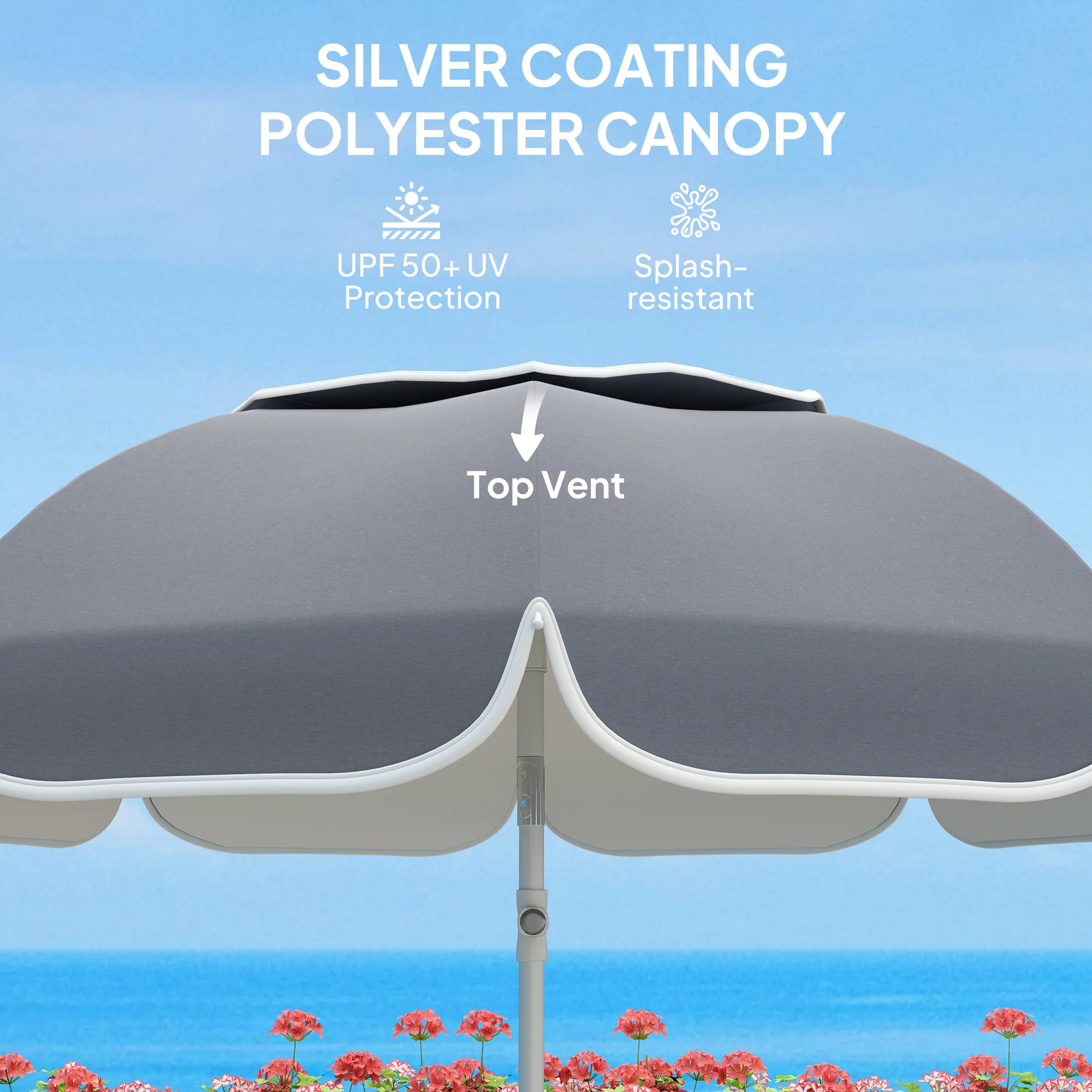 Outsunny Beach Umbrella, Adjustable Height & Tilt Portable Parasol - Image 12