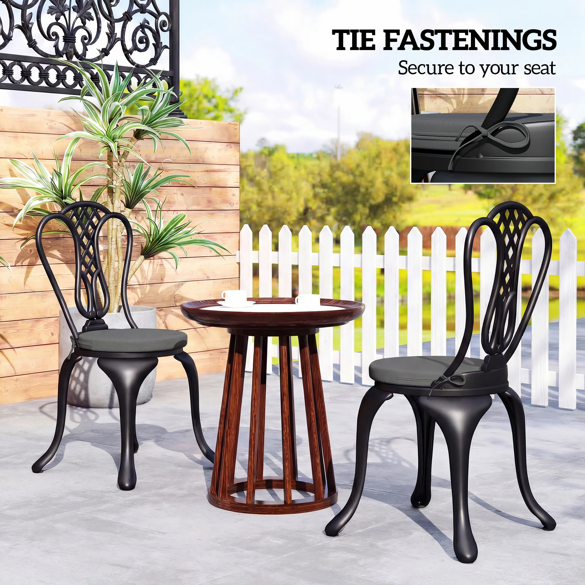 Outsunny Bistro Chair Cushions, Chair Pads Set Of 4, Dark Grey - Image 6