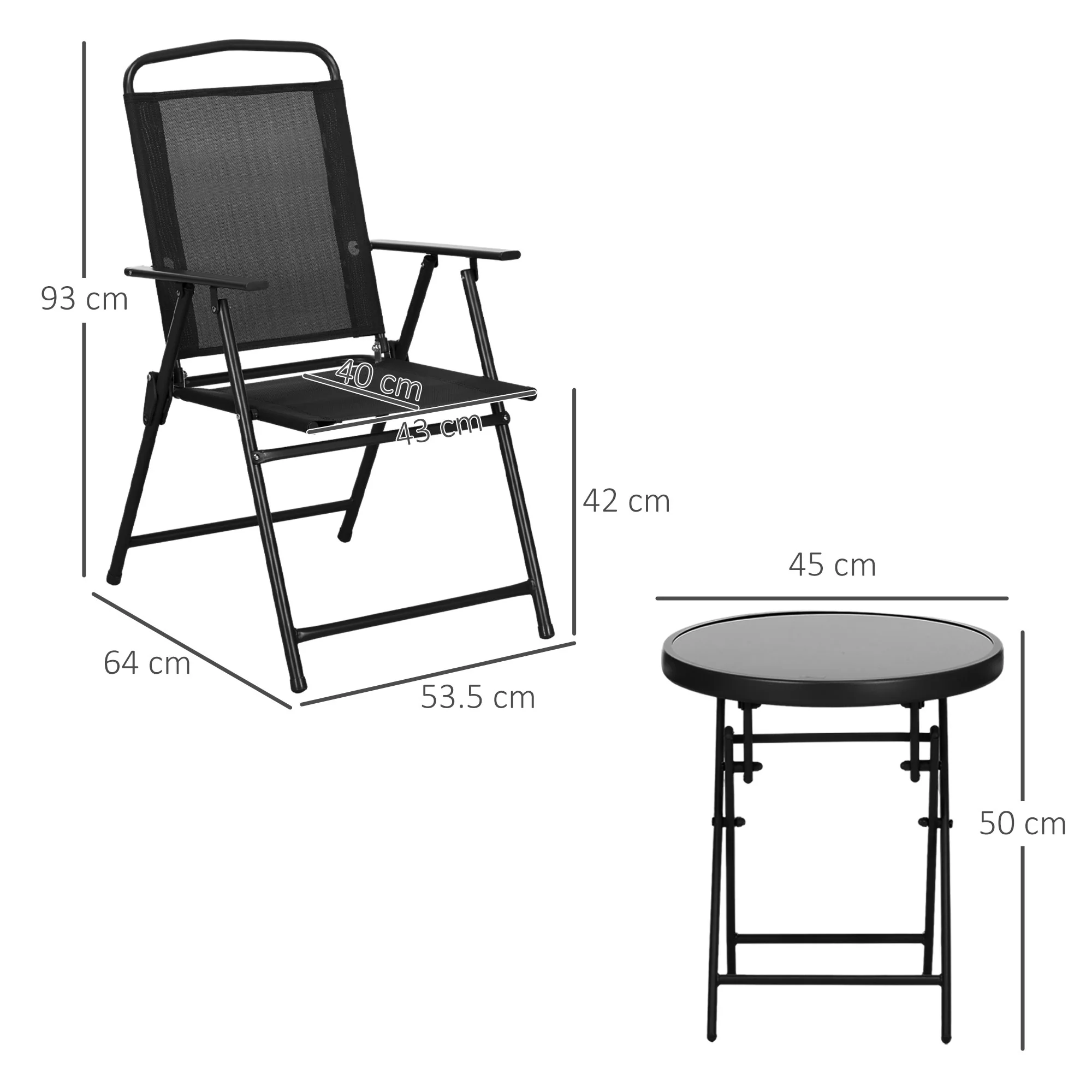 Outsunny Bistro Set Folding Chairs & Coffee Table For Balcony, Black - Image 5