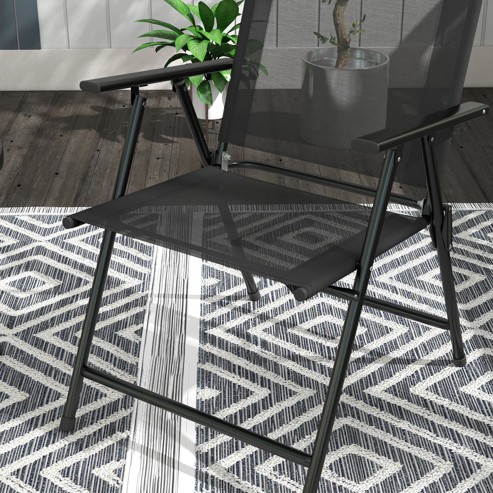 Outsunny Bistro Set Folding Chairs & Coffee Table For Balcony, Black - Image 8
