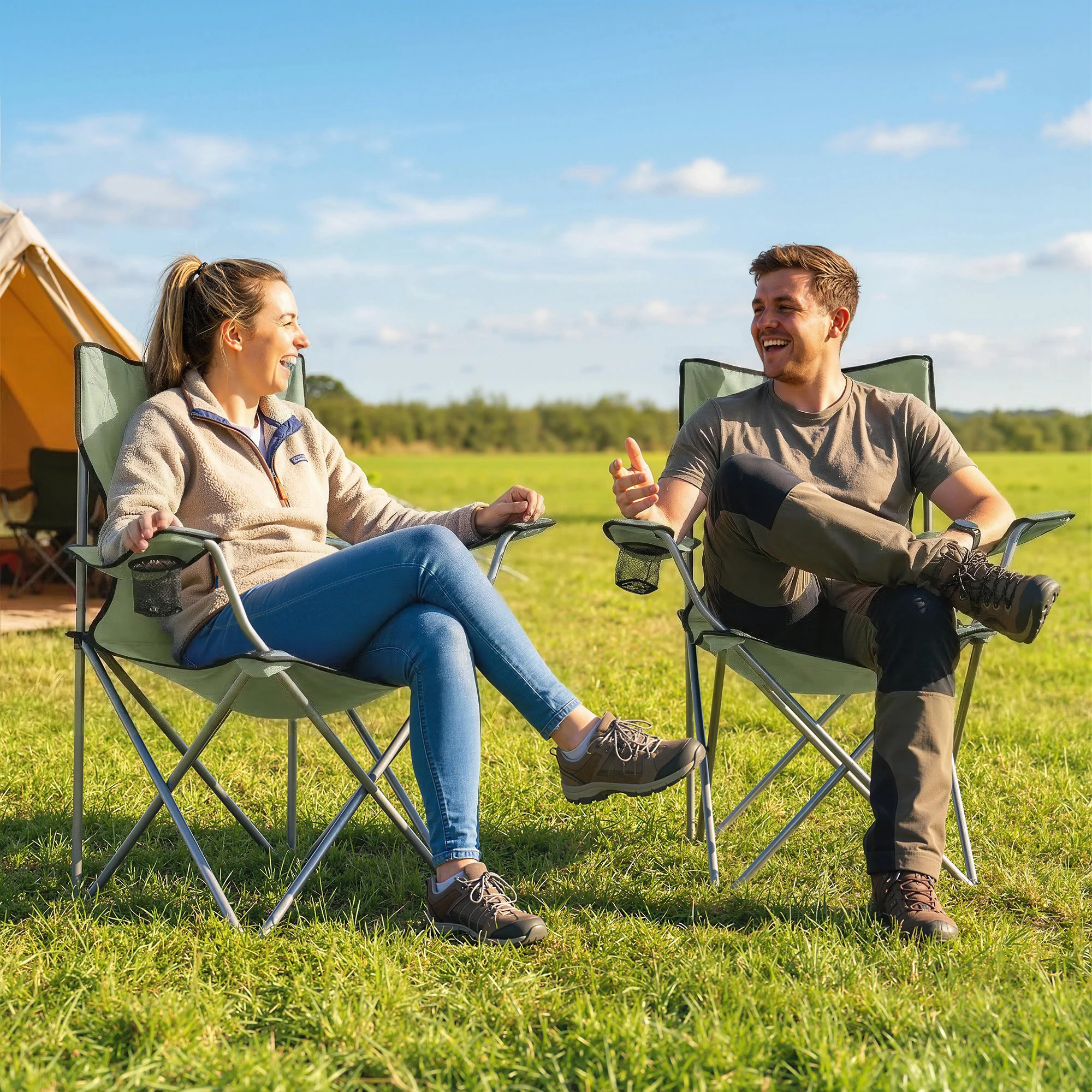 Outsunny Camping Chair Set of 2 Portable Folding Green - Image 2