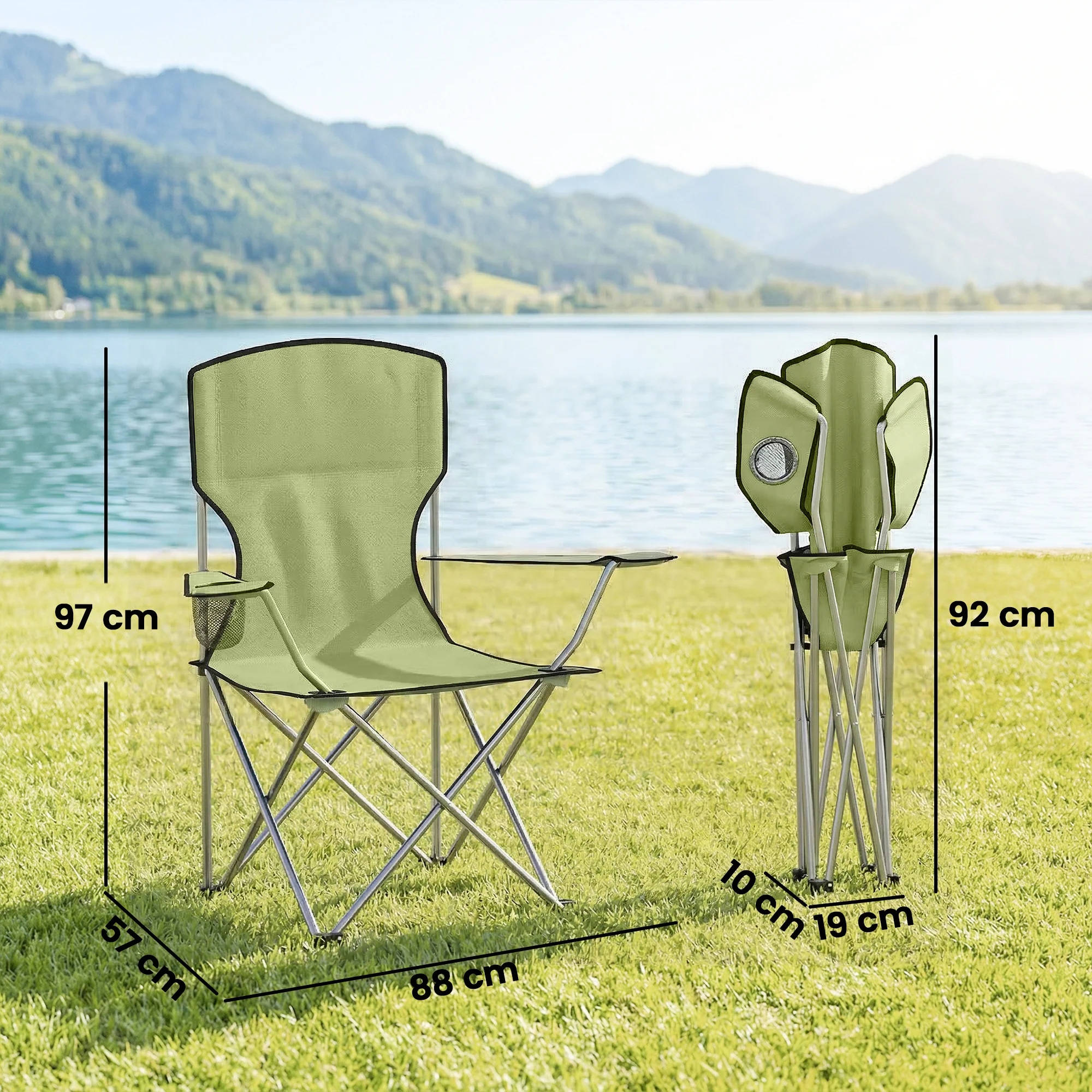 Outsunny Camping Chair Set of 2 Portable Folding Green - Image 5