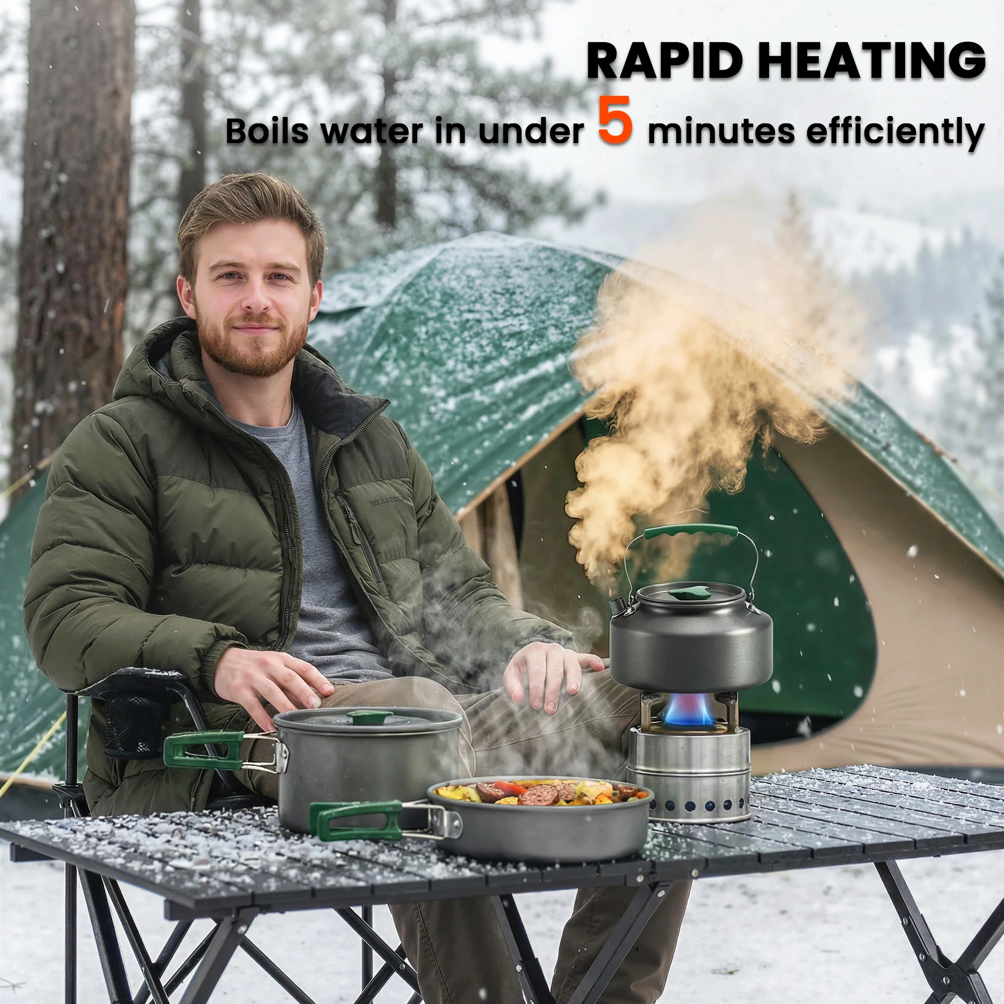 Outsunny Camping Cookware Set For 2-3 People, Camping Cooking Kit, Grey - Image 6