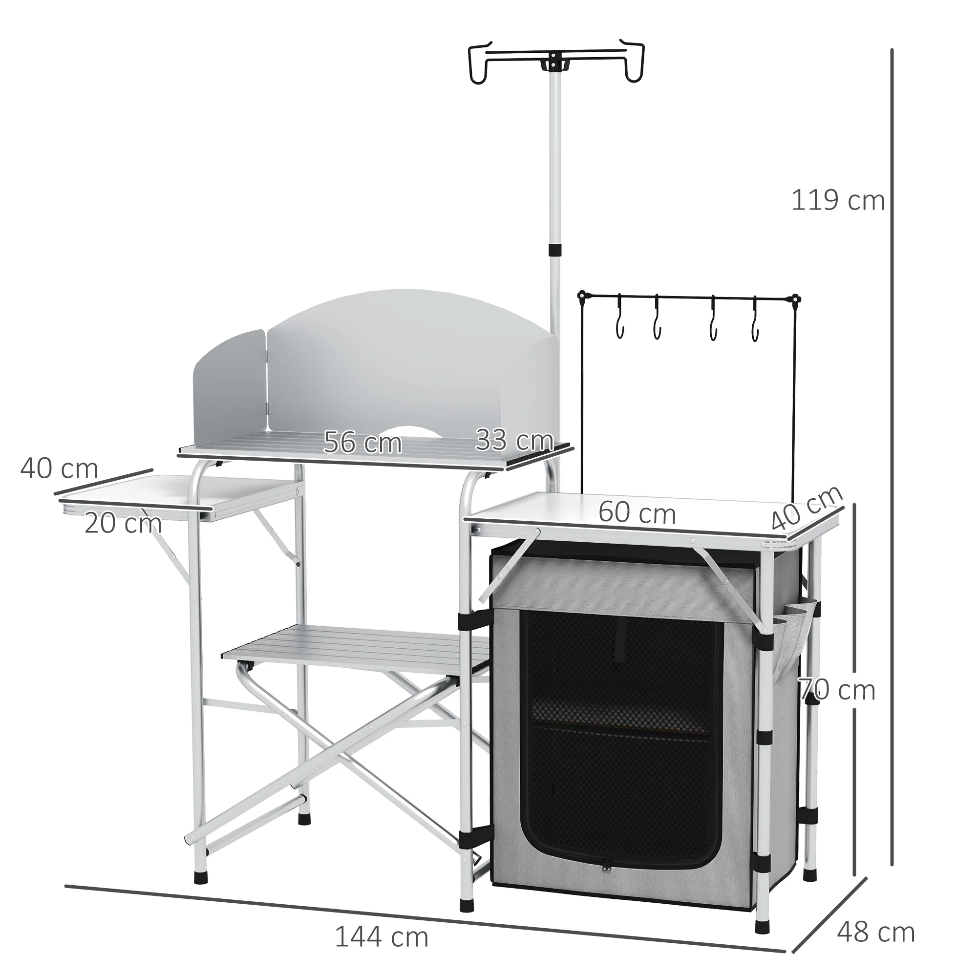 Outsunny Camping Kitchen with Cupboard Folding Camping Table with Carrying Bag - Image 5