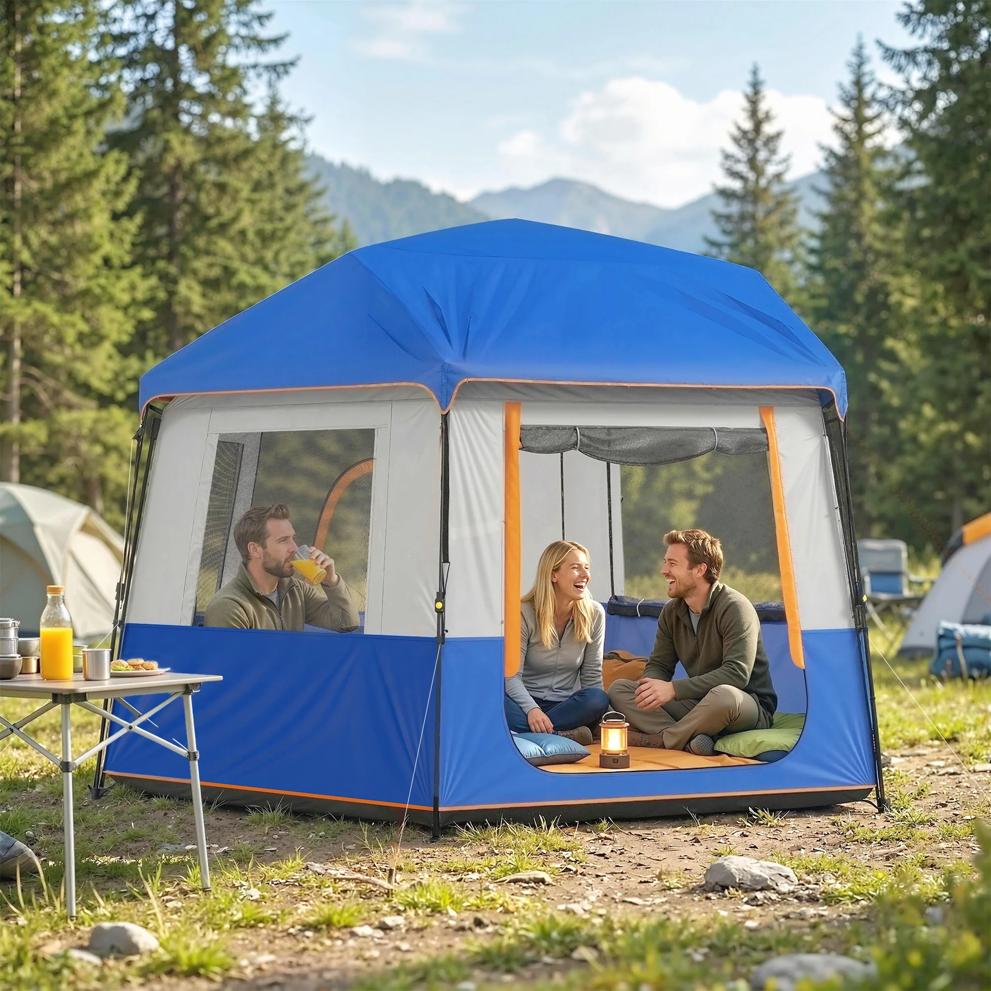 Outsunny Camping Tent 3000mm Waterproof 4-6 Person Blue - Image 2